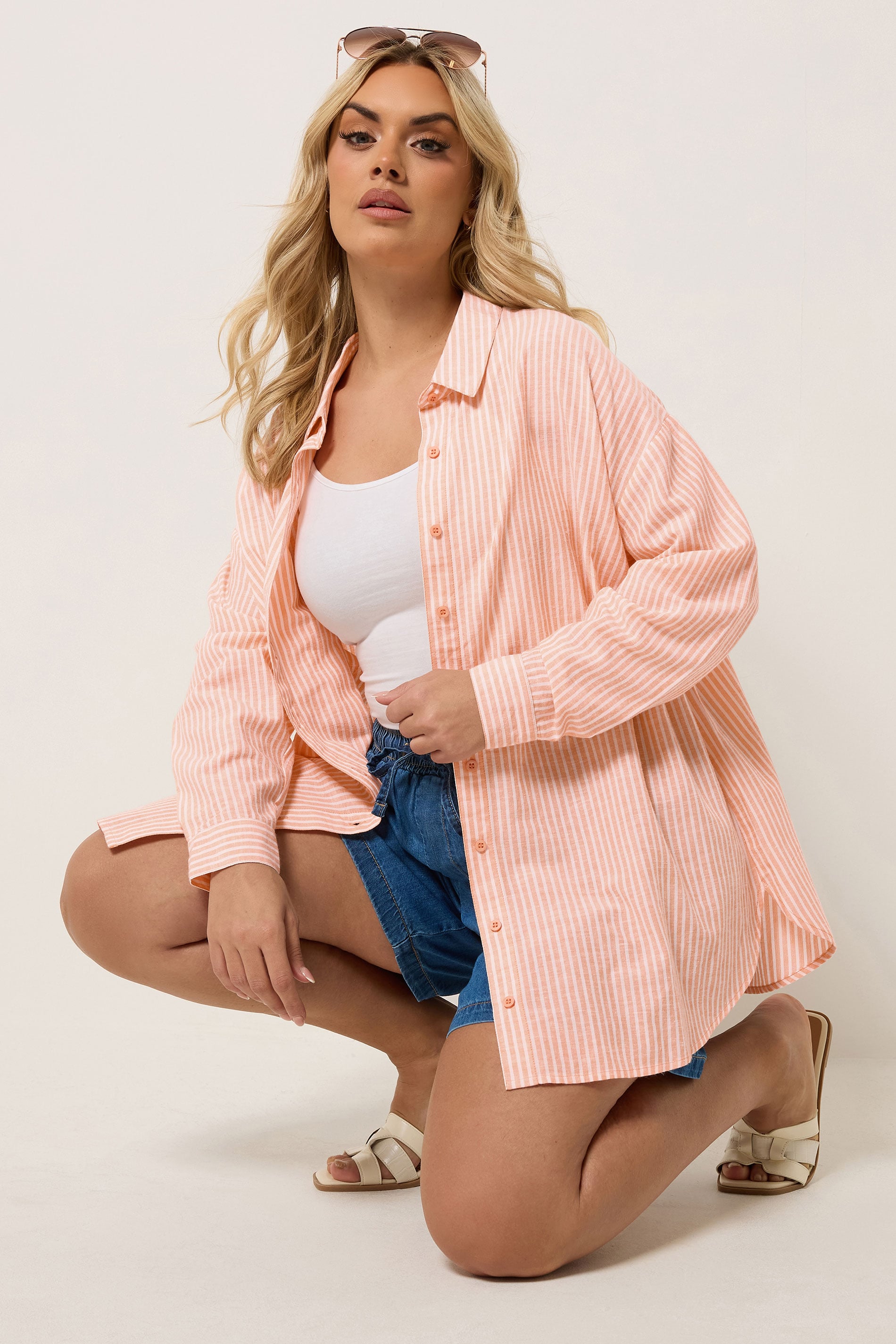 YOURS Plus Size Orange Stripe Linen Shirt | Yours Clothing 3