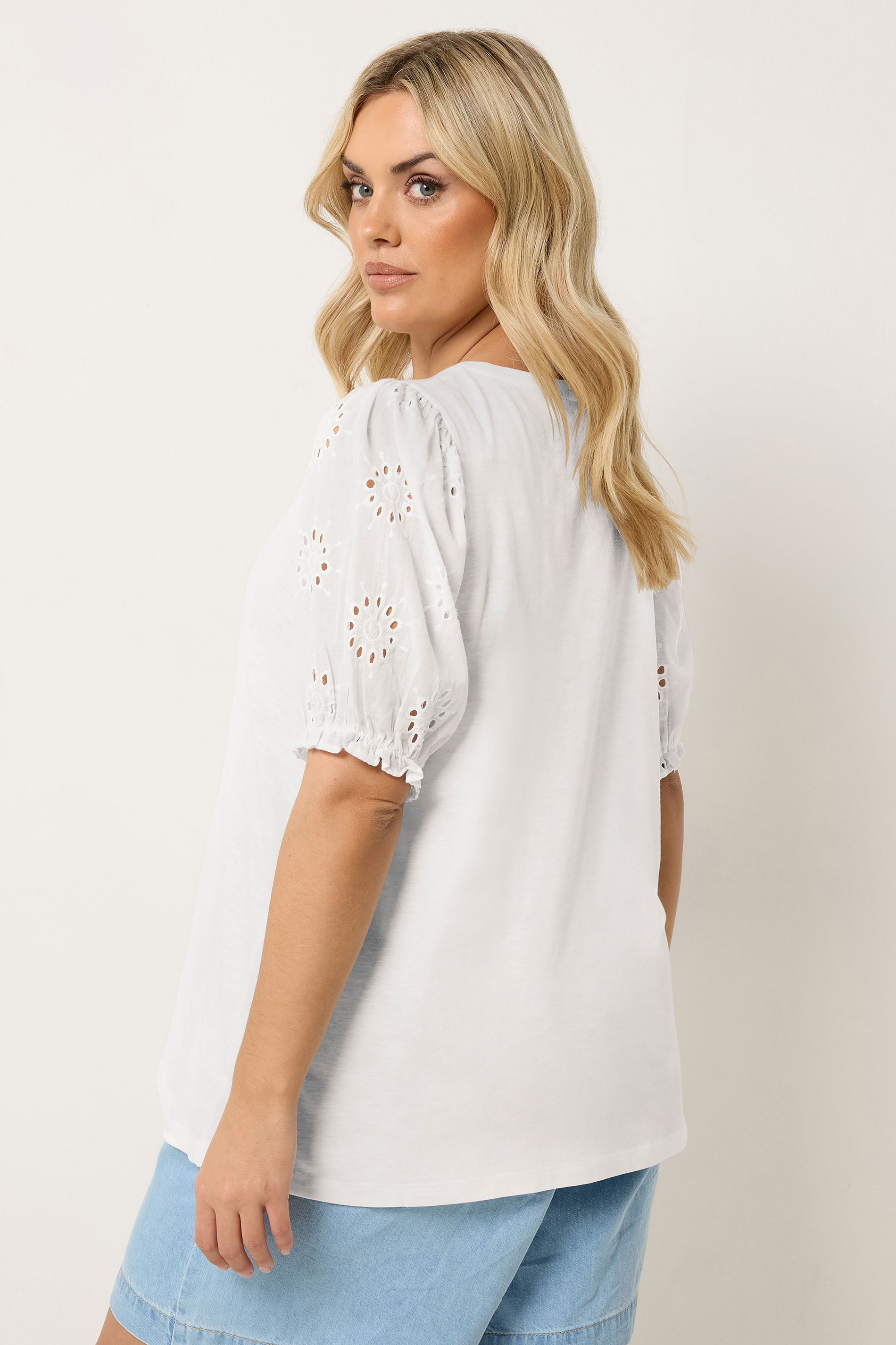 YOURS Plus Size White Broiderie Anglaise T-Shirt | Yours Clothing 4