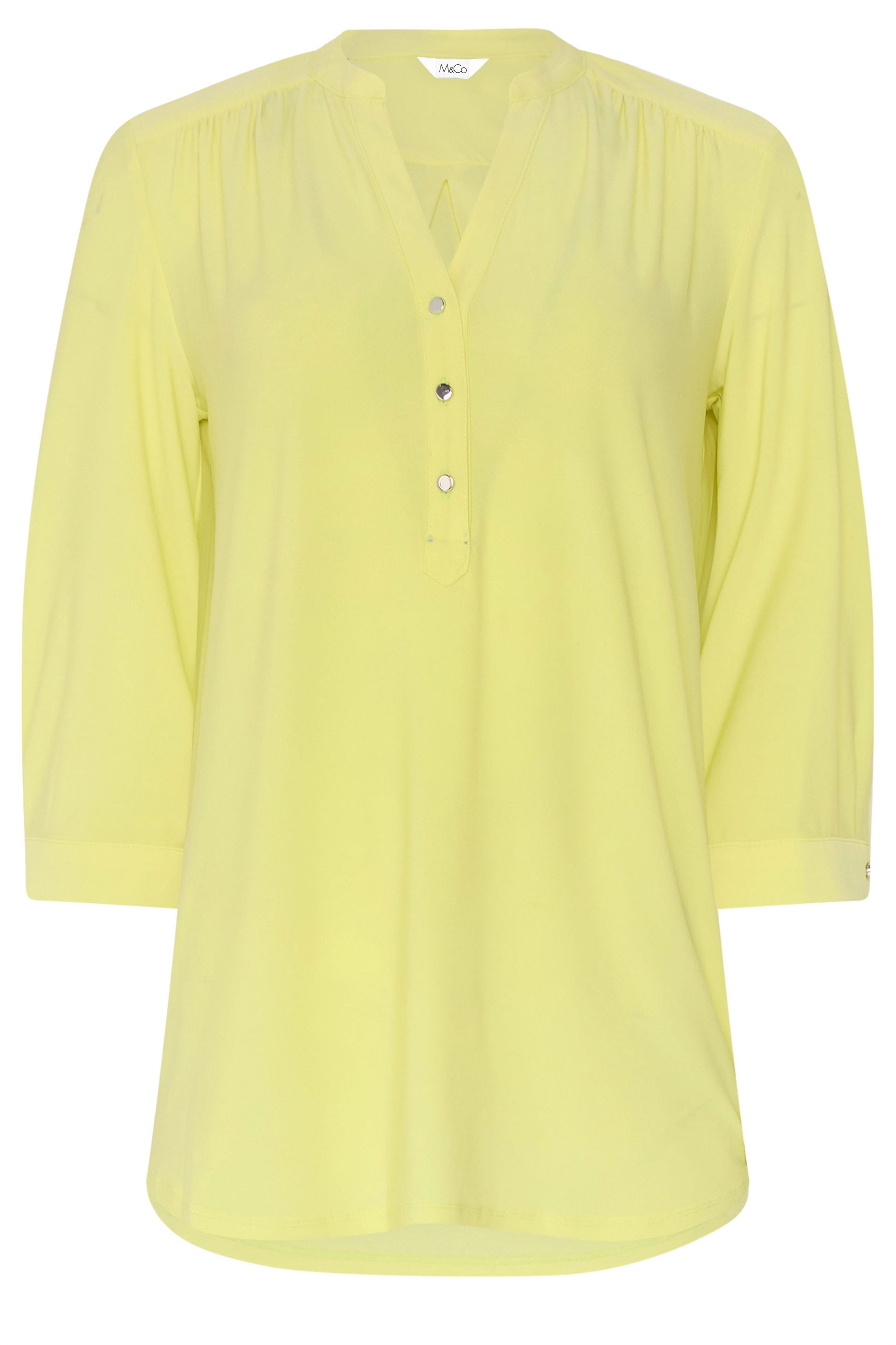 M&Co Yellow Half Placket Collarless Shirt | M&Co 5