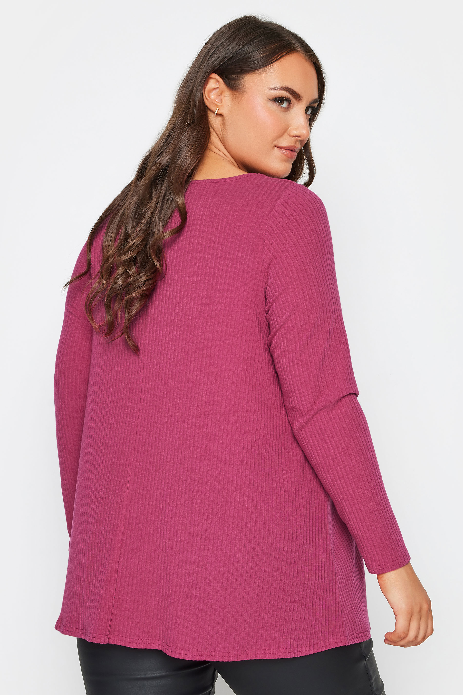 YOURS Plus Size Pink Twisted Front Ribbed Top | Yours Clothing 3