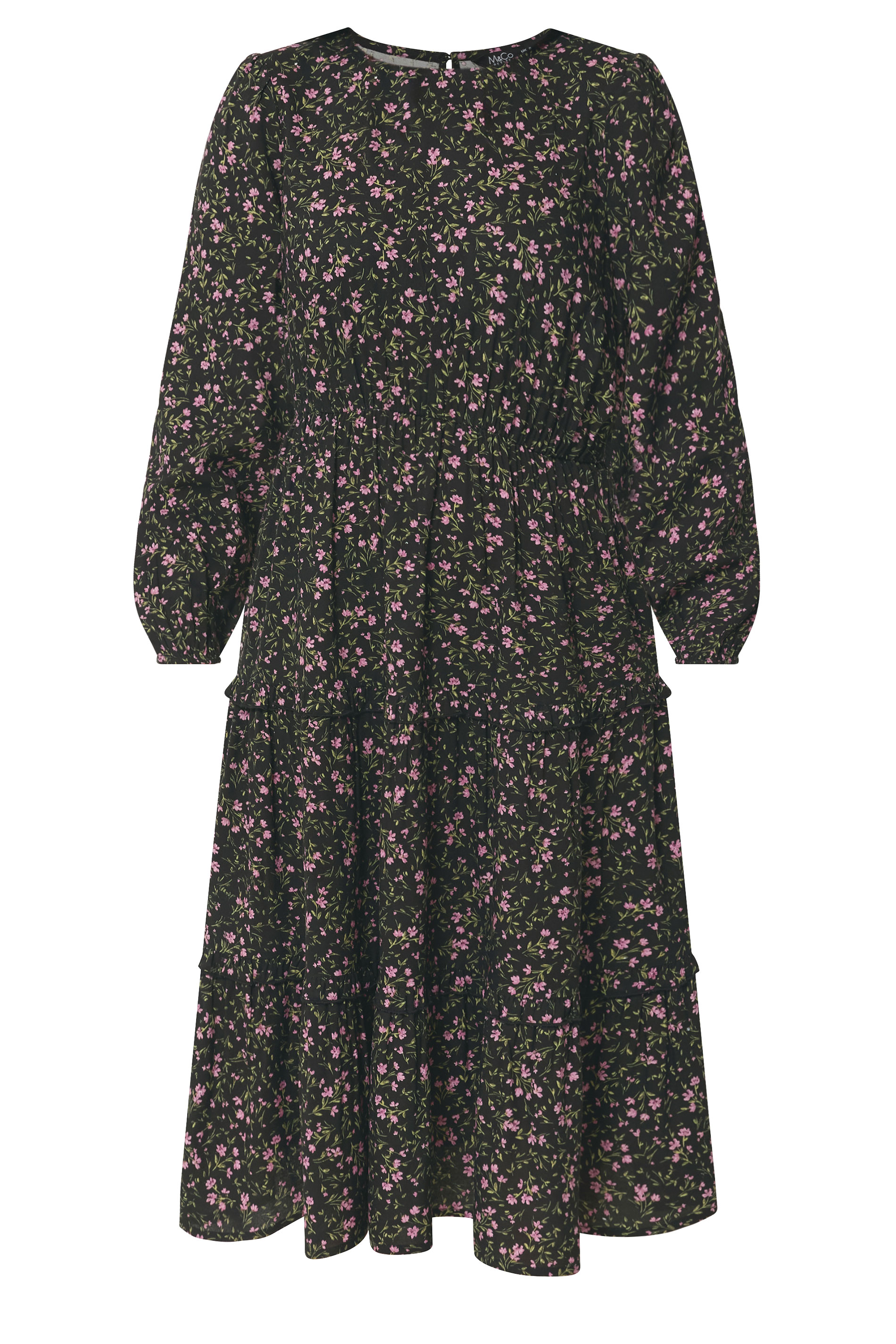 M&Co Petite Black Floral Long Sleeve Ruffle Dress | M&Co 5