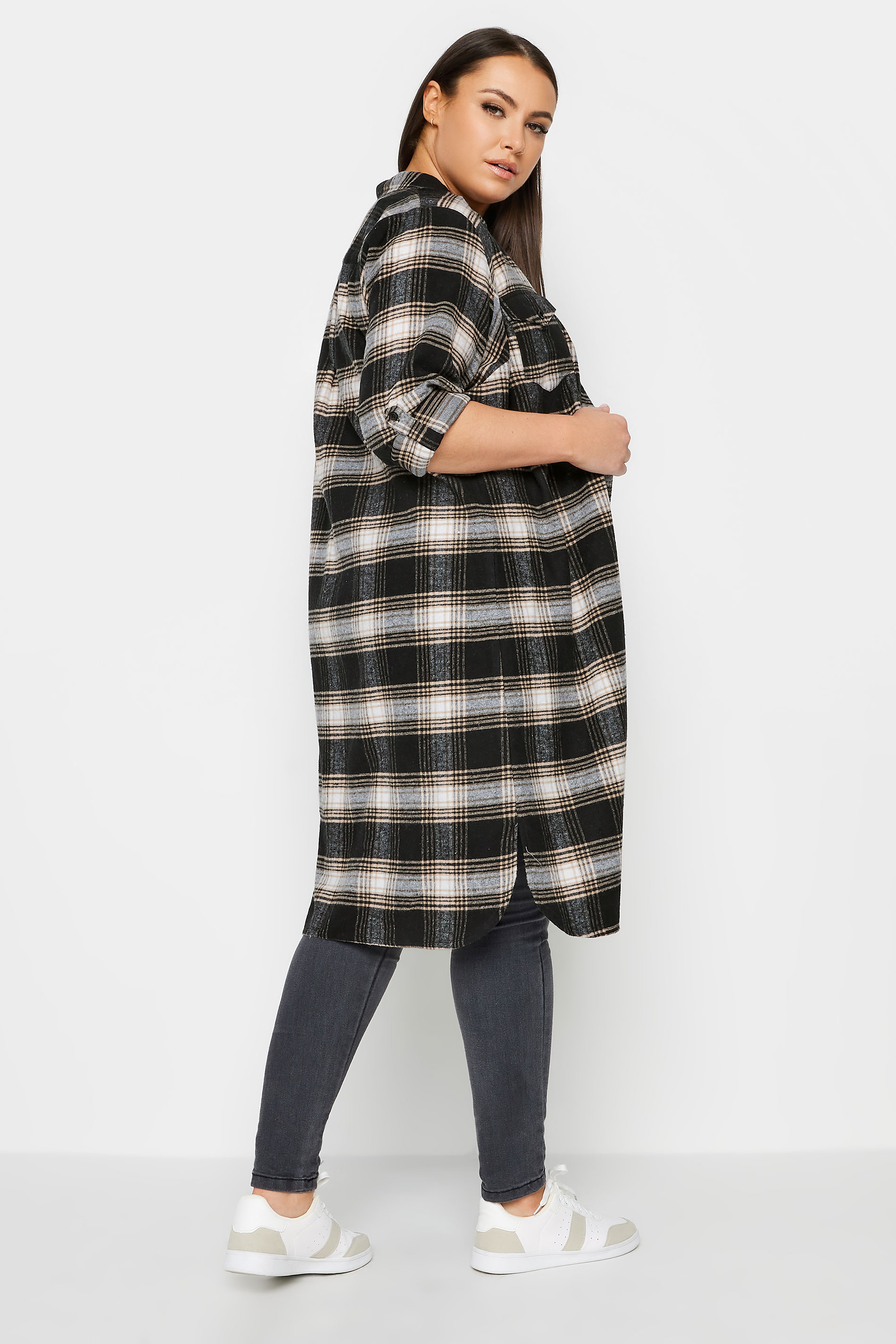 YOURS Plus Size Black Check Print Maxi Shirt | Yours Clothing 3