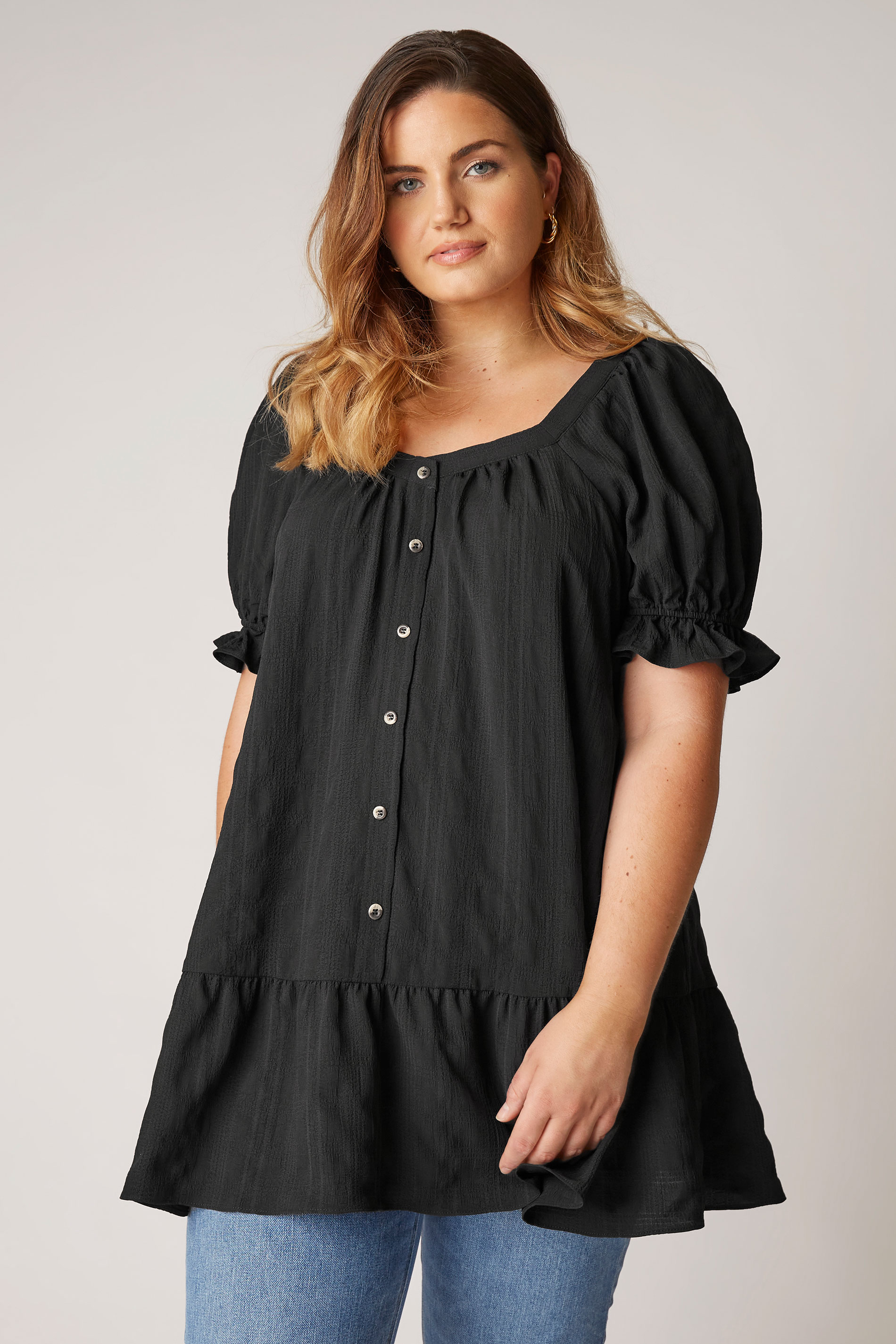 THE LIMITED EDIT Black Puff Sleeve Tunic