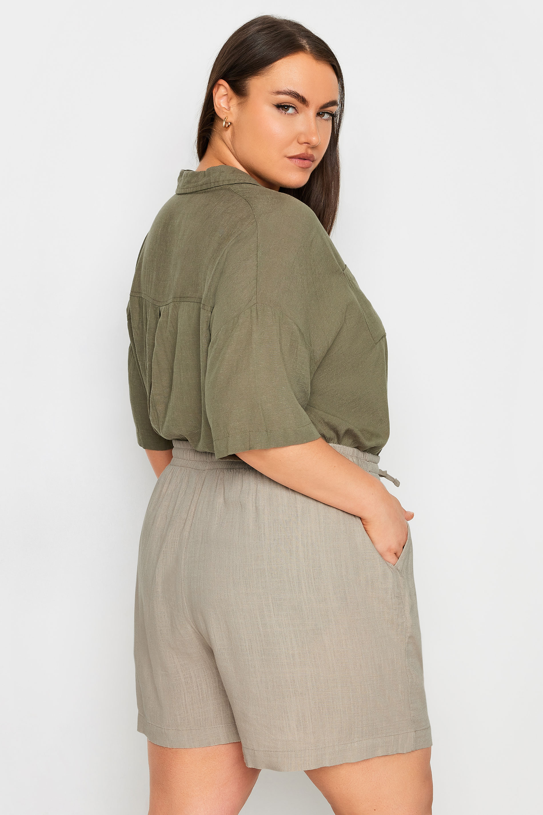 YOURS Plus Size Natural Brown Linen Shorts | Yours Clothing 3