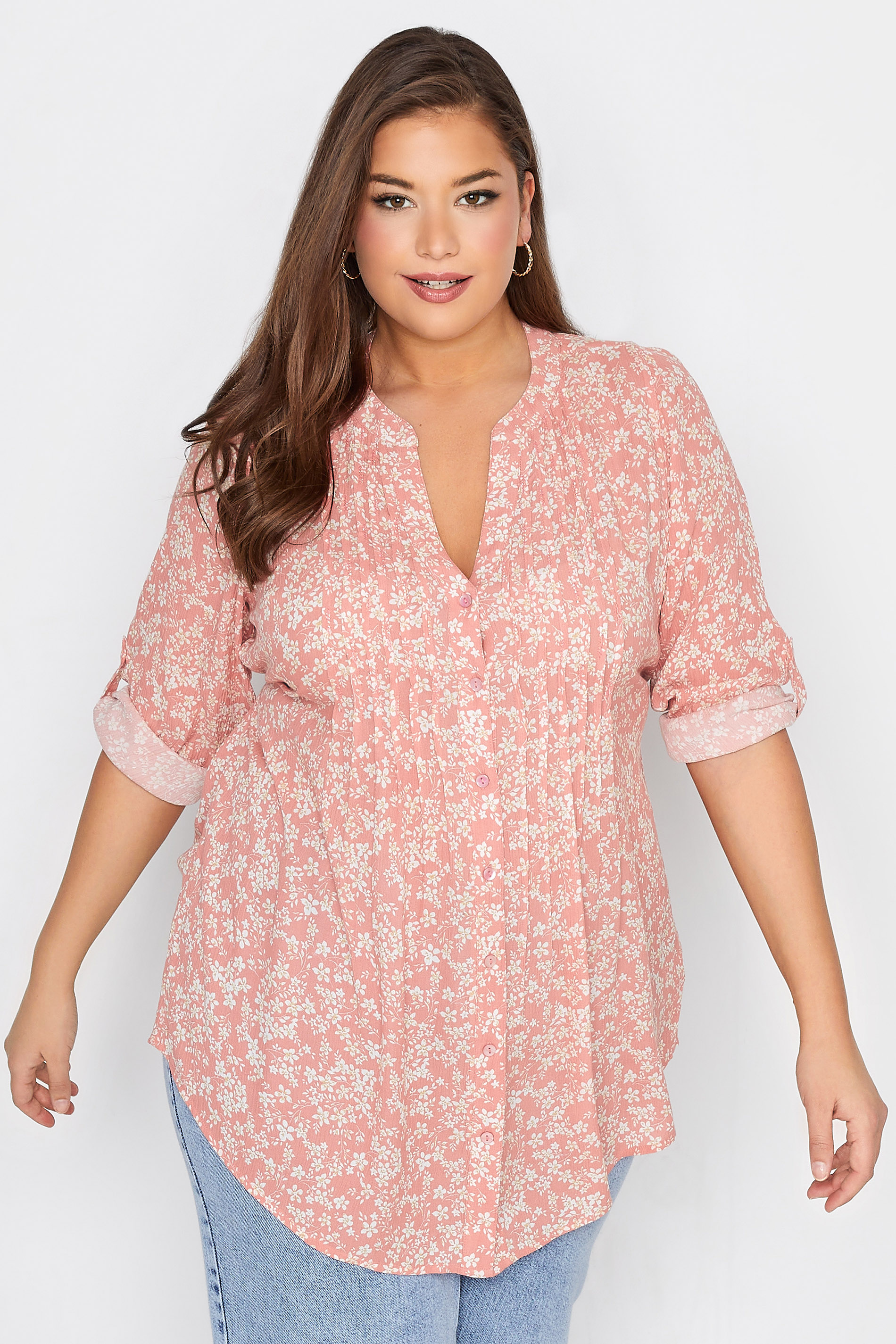 Plus Size Coral Pink Pintuck Shirt | Yours Clothing