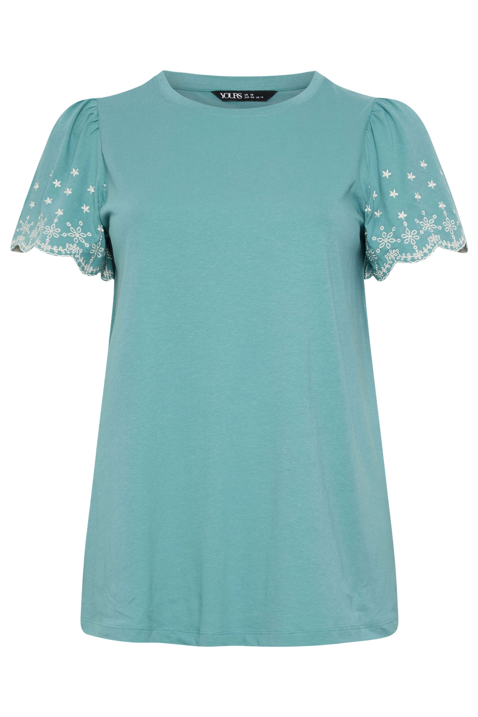 YOURS Plus Size Green Embroidered Sleeve T-Shirt | Yours Clothing 5