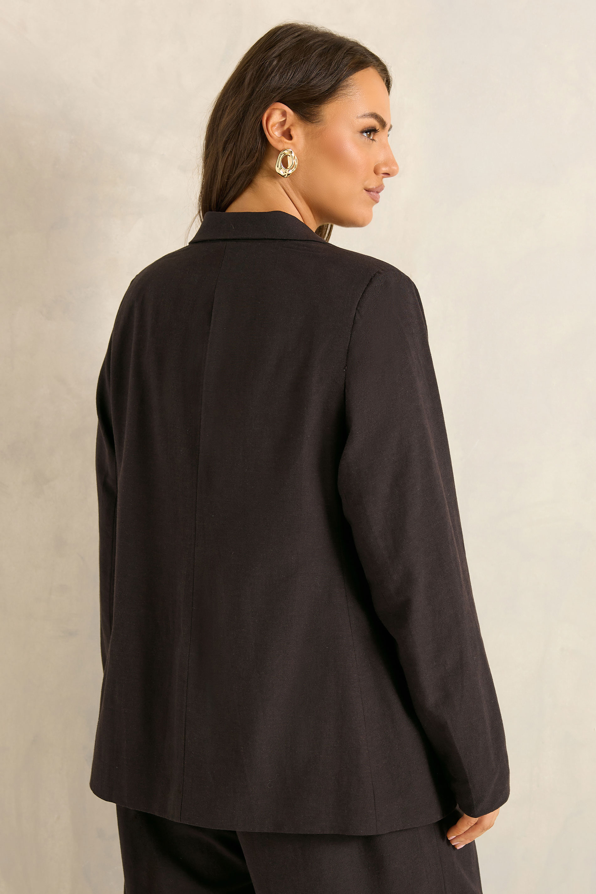 EVANS Plus Size Chocolate Brown Linen Blazer | Evans 5