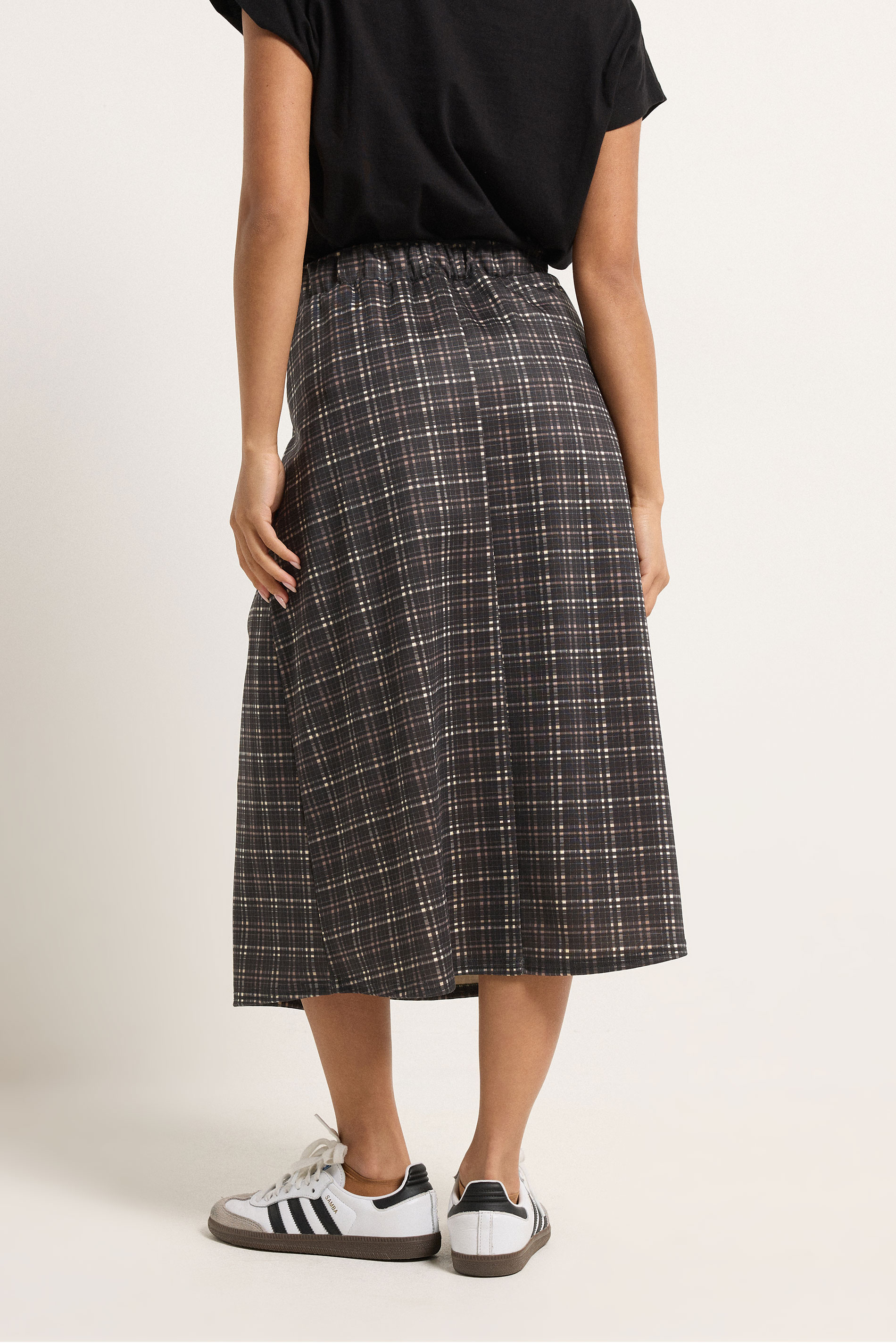 PixieGirl Petite Women's Chocolate Brown Check Midi Skirt | PixieGirl 2