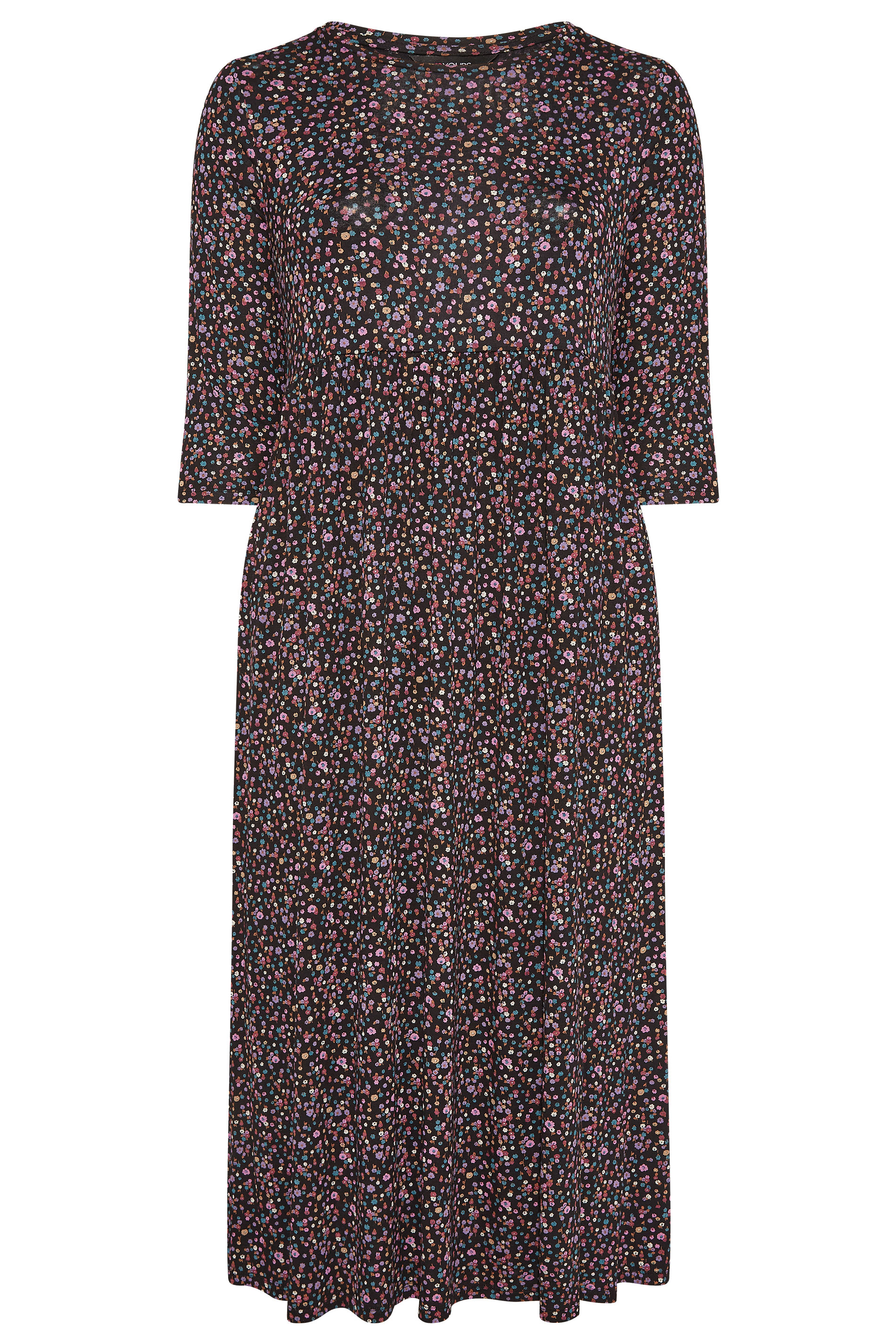 Robes Grande Taille Grande taille  Robes Imprimé Floral | Robe Midi Noire Petites Fleurs en Jersey - VJ57449