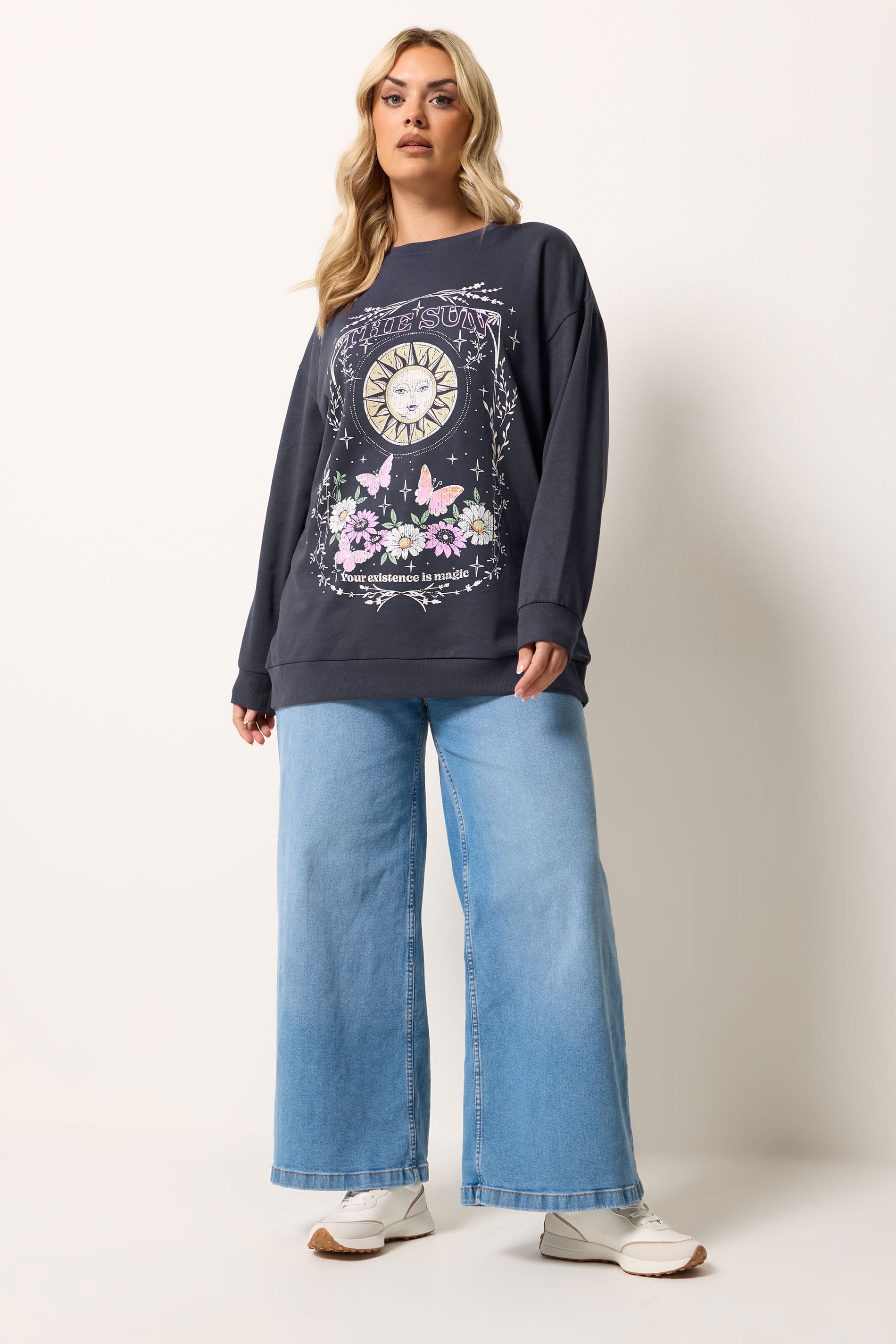 YOURS Curve Grey Celestial Graphic Print Sweatshirt | Yours Clothing  1