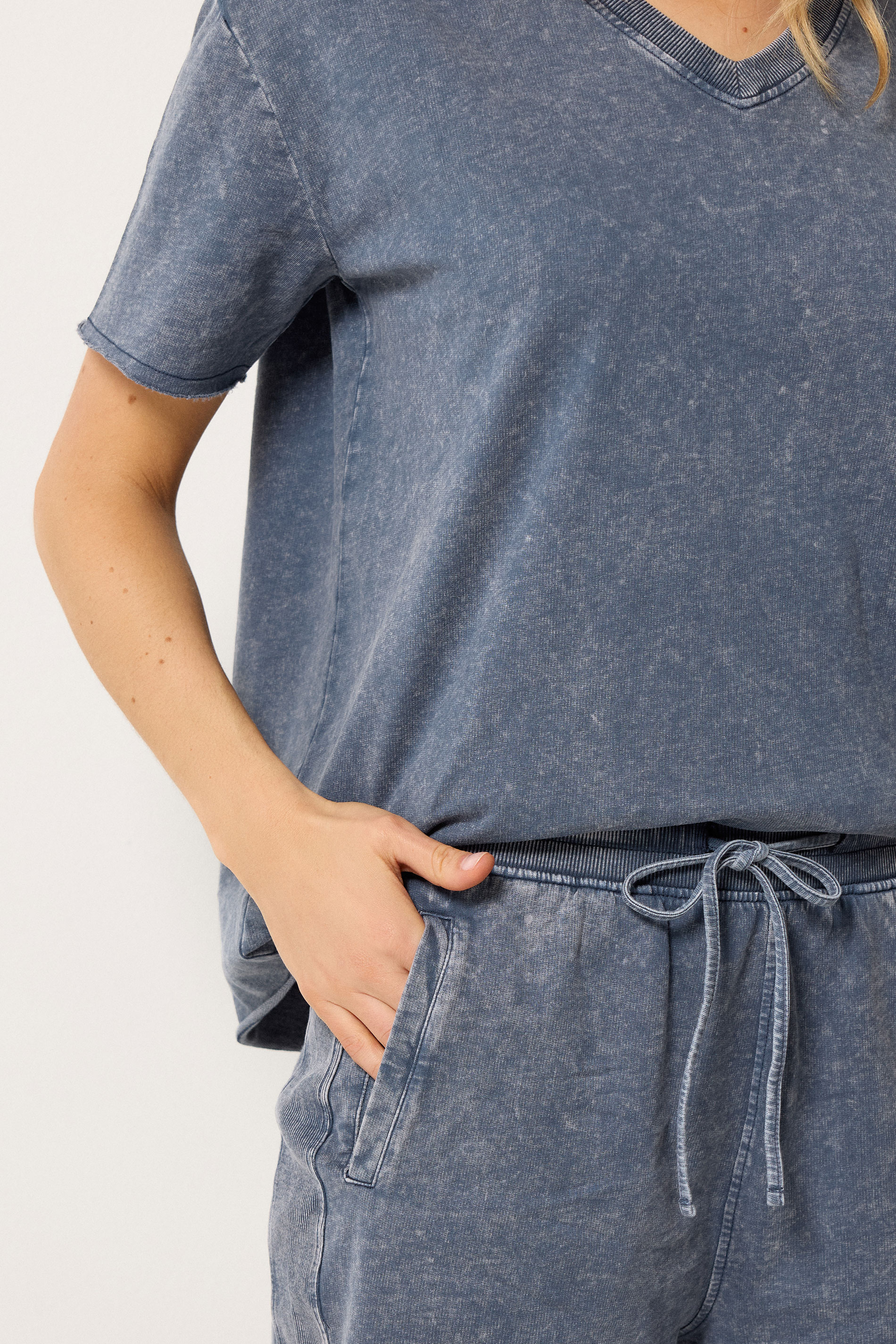 LTS Tall Women's Set Navy Blue Acid Wash T-Shirt & Shorts | Long Tall Sally 4