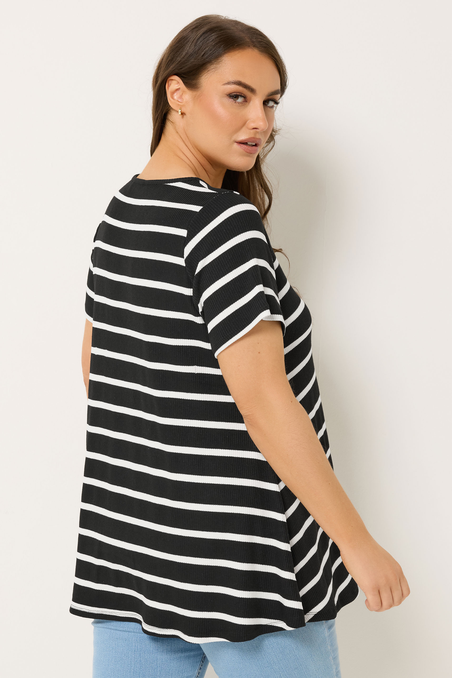 Yours Plus Size Black V-Neckline Stripe T-Shirt | Yours Clothing 2