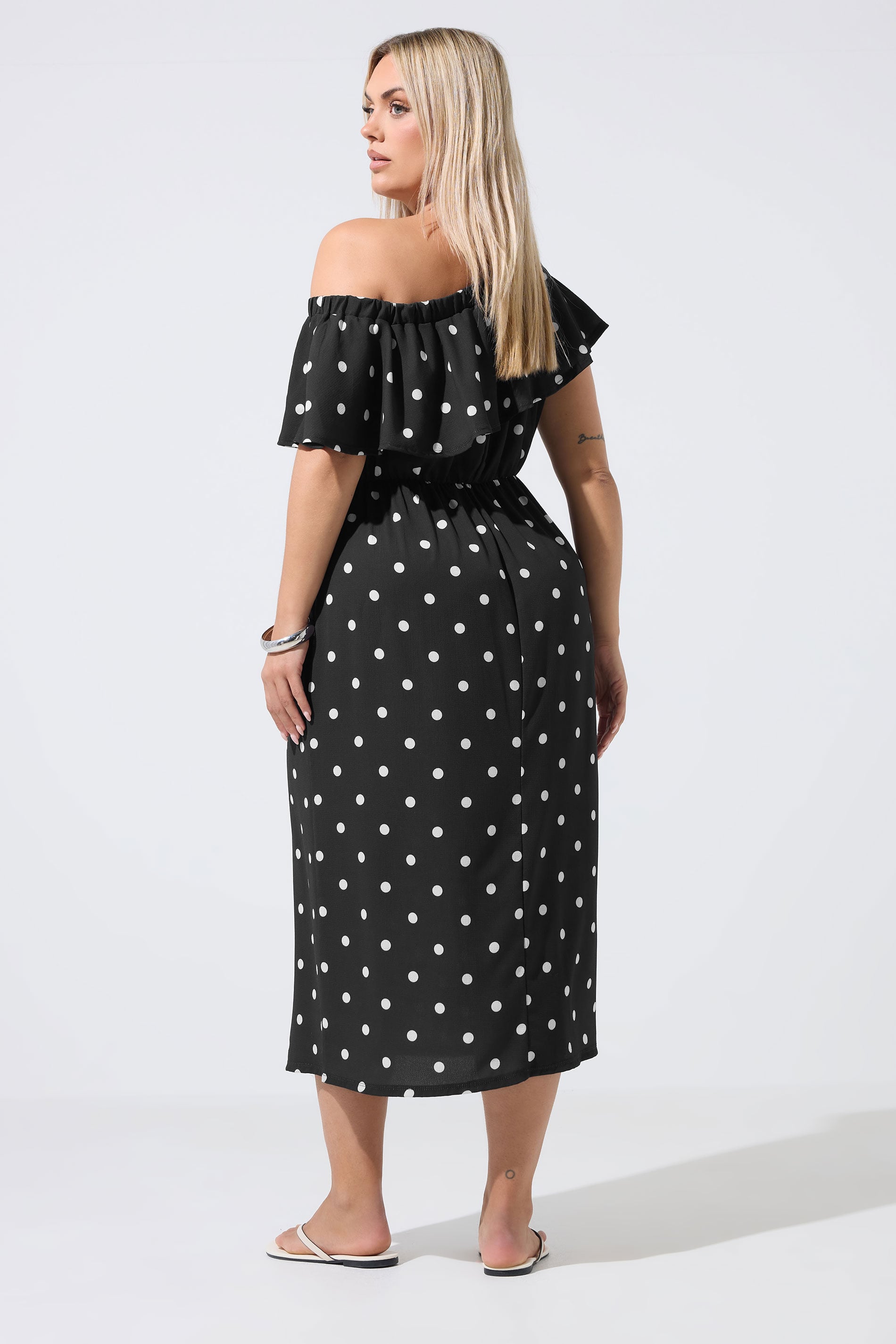 LIMITED COLLECTION Plus Size Black Polka Dot Frill Dress | Yours Clothing 2