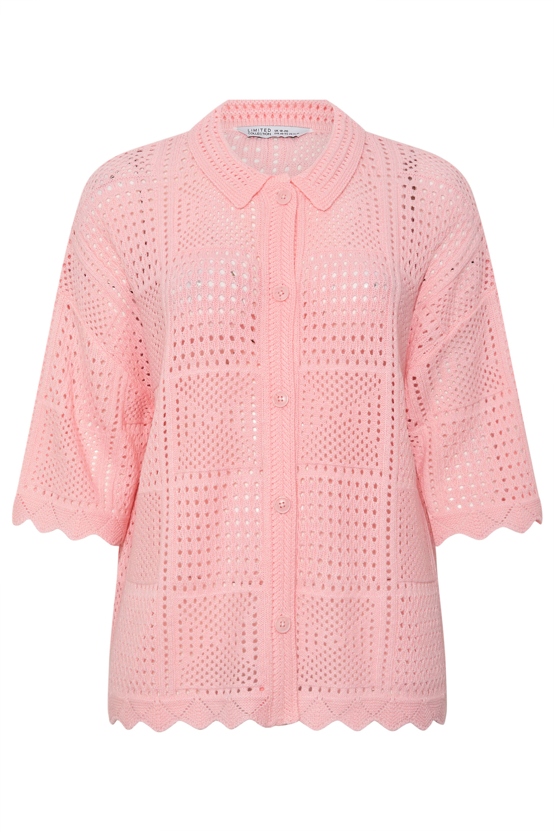 LIMITED COLLECTION Plus Size Pink Crochet Knitted Shirt | Yours Clothing 6