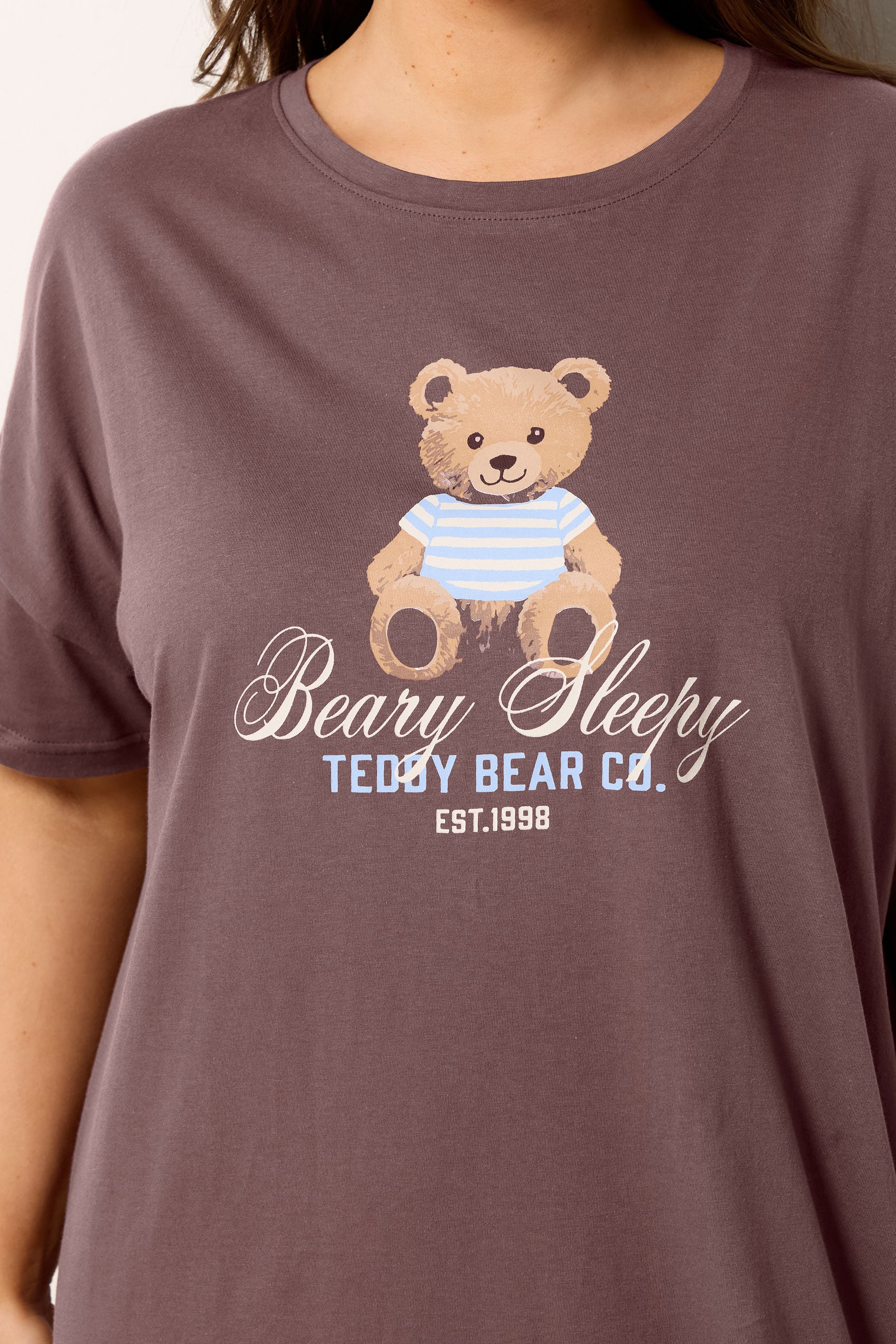 YOURS Plus Size Chocolate Brown 'Beary Sleepy'  Sleep Tee Nightdress | Yours Clothing 4