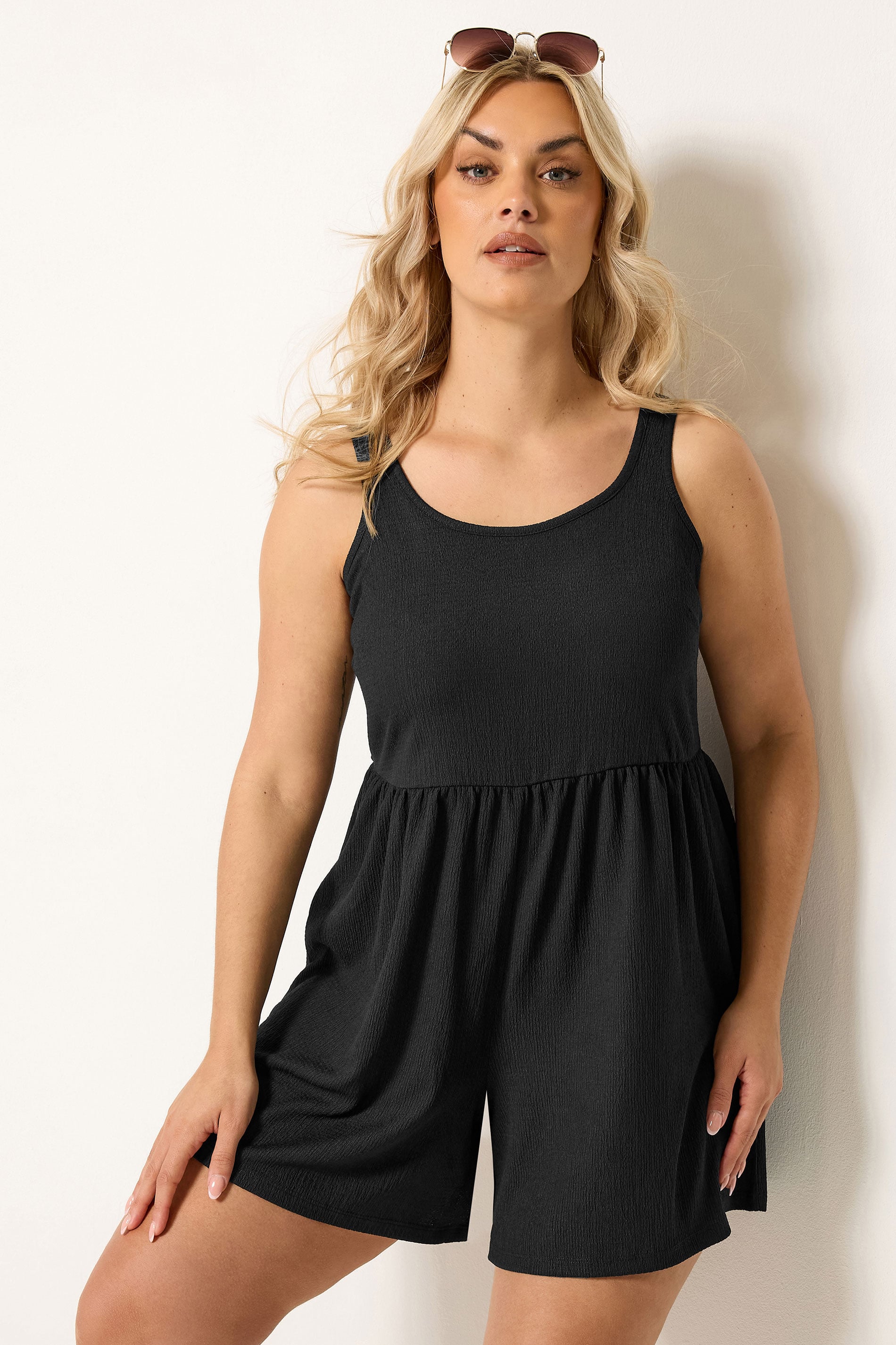 YOURS Plus Size Black Smock Textured Playsuit | Yours Clothing 3