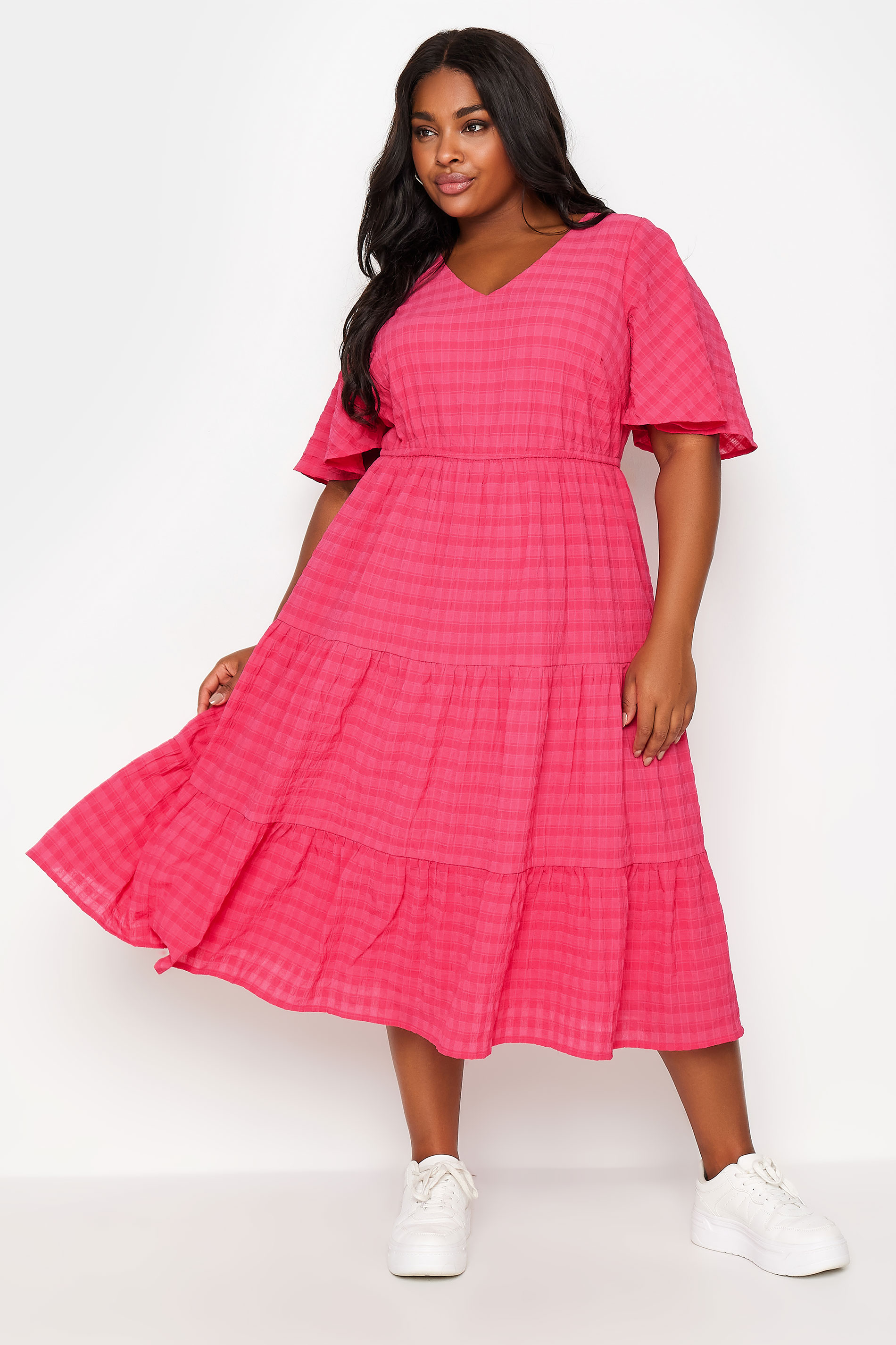LIMITED COLLECTION Plus Size Pink Textured Smock Midi Dress | Yours Clothing 2