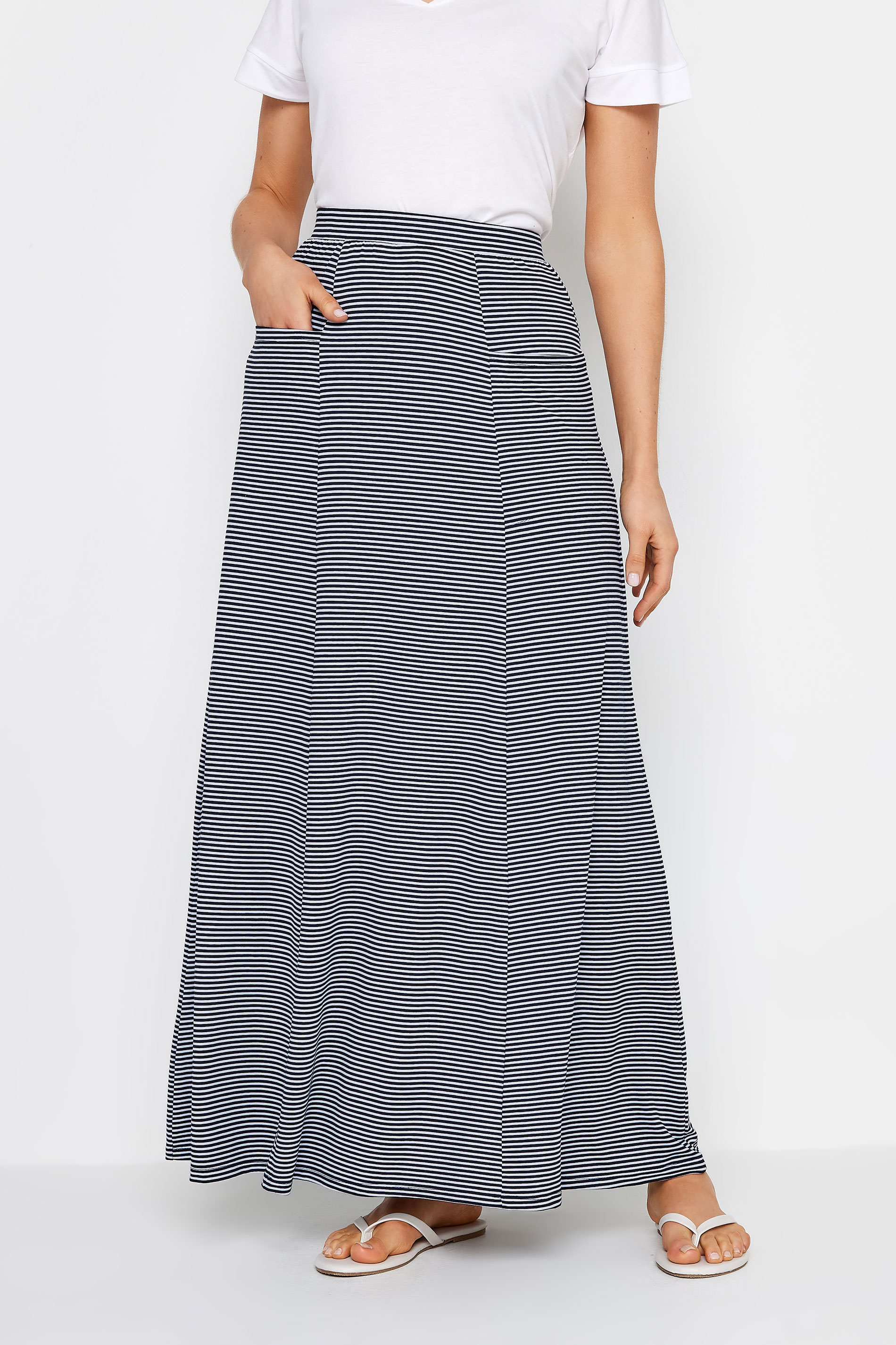 LTS Tall Womens Navy Blue Stripe Fit & Flare Maxi Skirt | Long Tall Sally 2