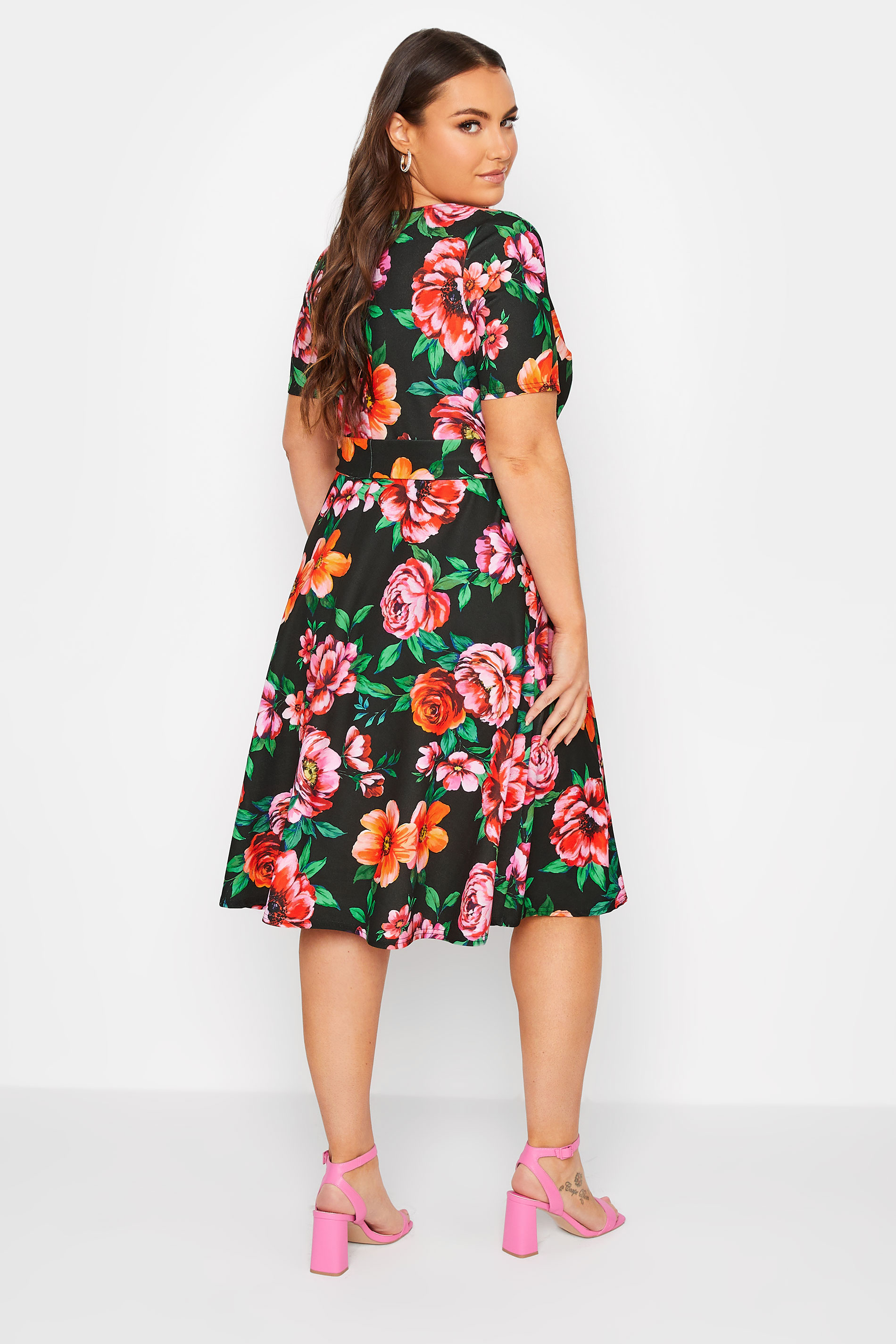YOURS LONDON Plus Size Curve Black & Red Floral Skater Dress | Yours Clothing  3