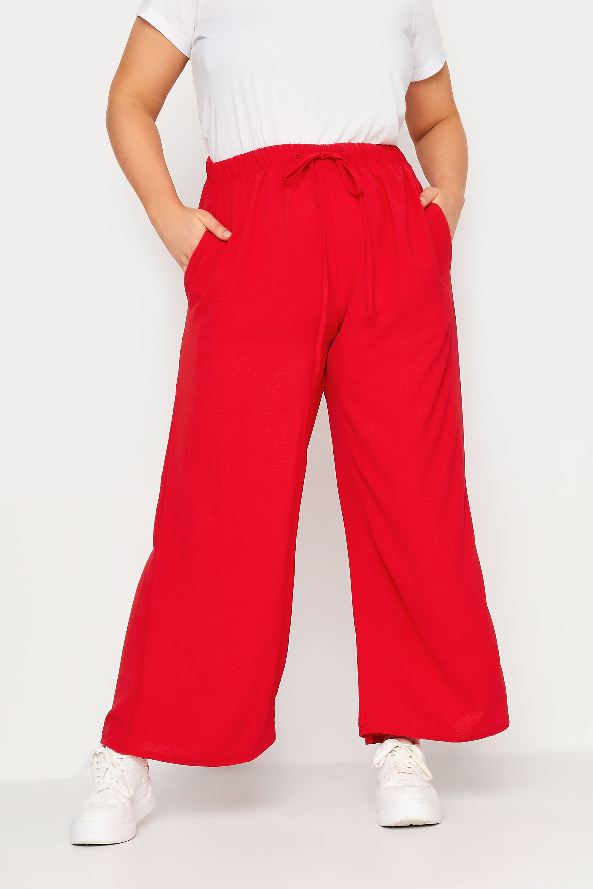 YOURS Plus Size Red Twill Wide Leg Trousers | Yours Clothing 1