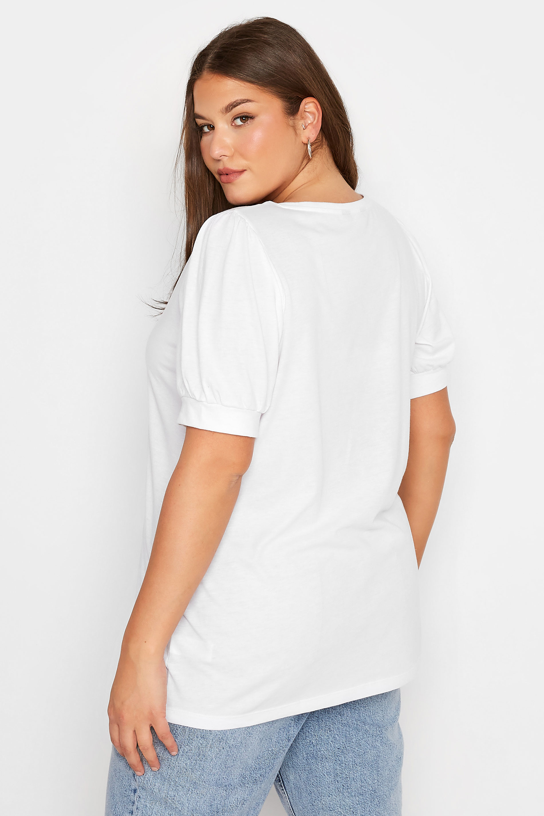 Grande taille  Tops Grande taille  Tops dÉté | T-Shirt Blanc Manches Courtes Bouffantes - WO70904