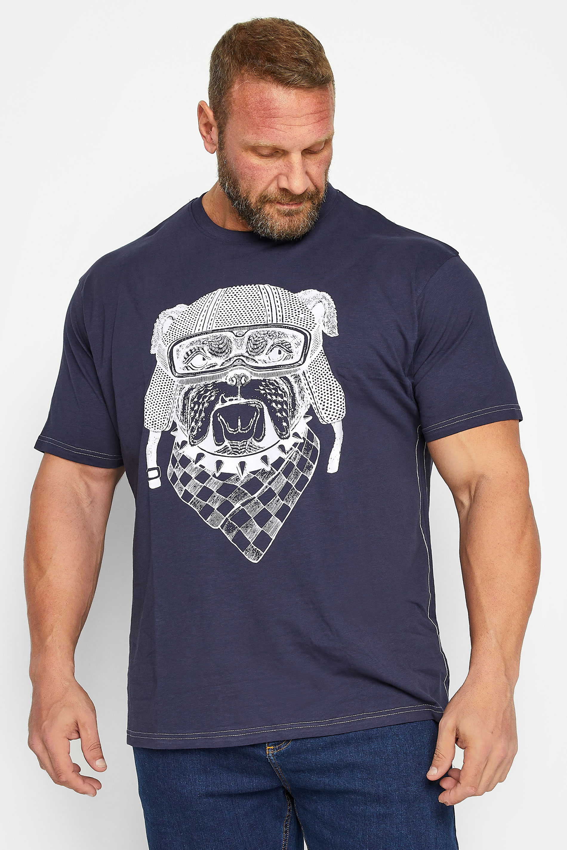 KAM Big & Tall Navy Blue Bulldog Print T-Shirt | BadRhino 1