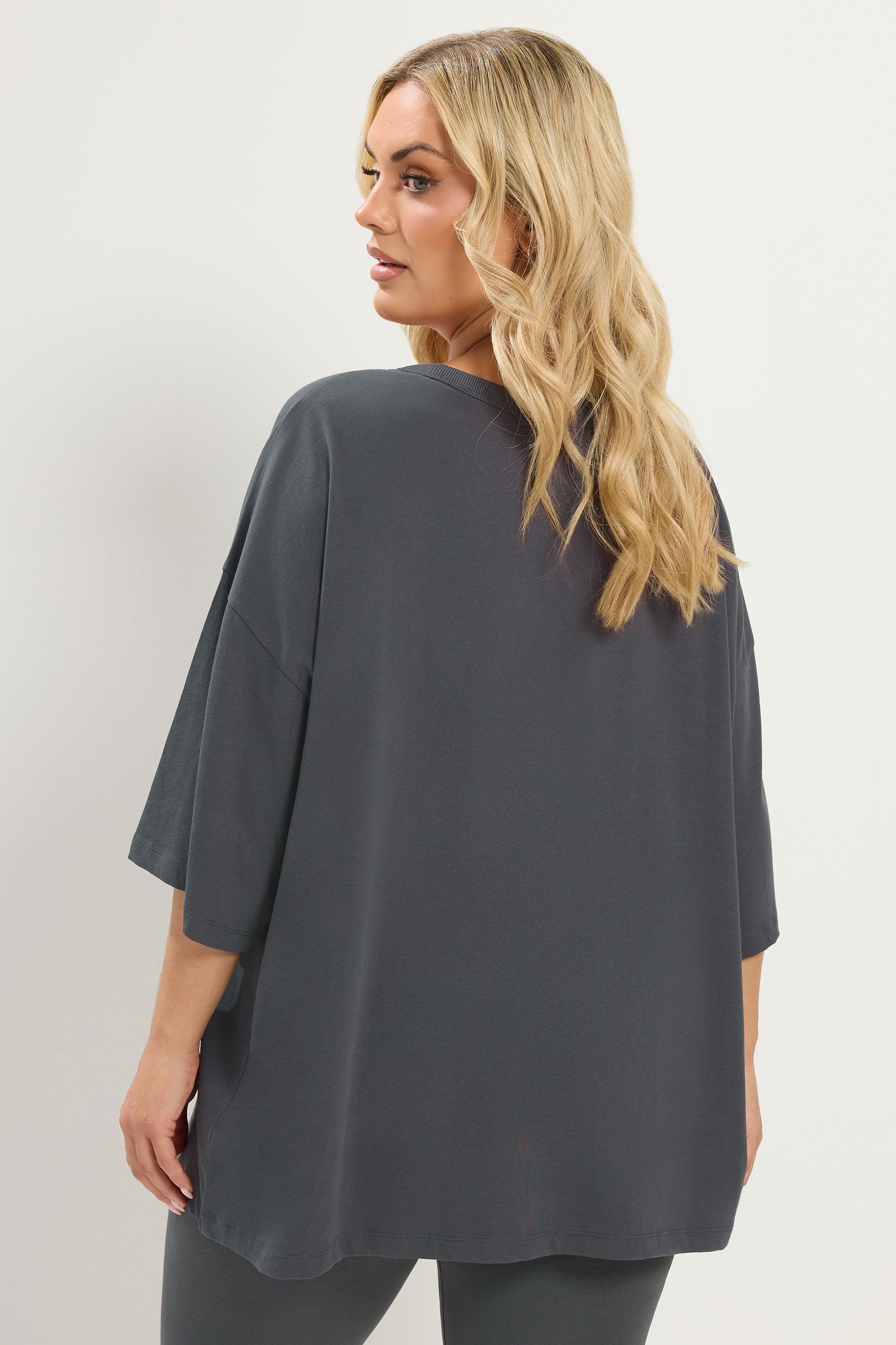YOURS Plus Size Charcoal Grey Oversized Boxy T-Shirt | Yours Clothing 2