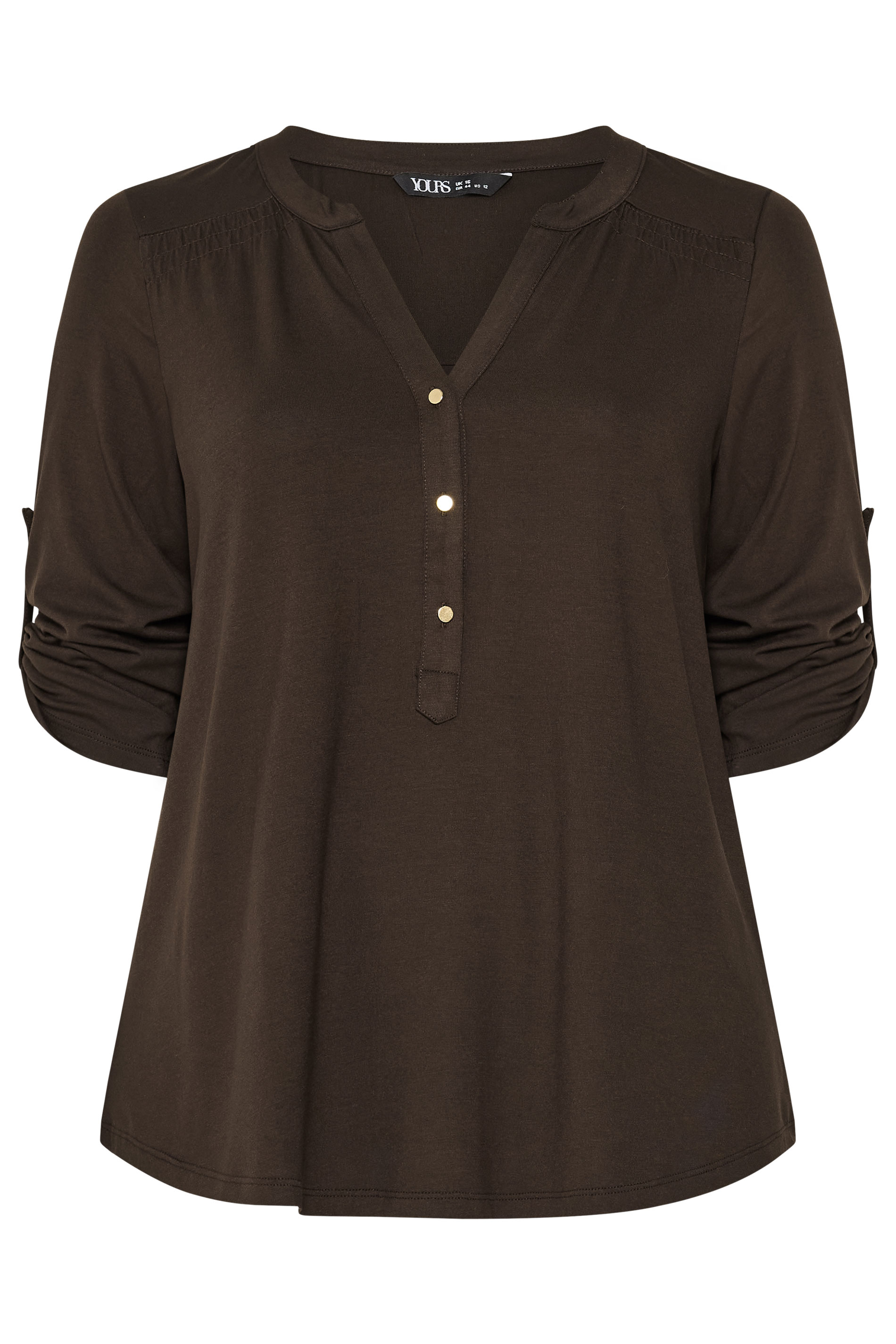 YOURS Plus Size Brown Placket Top | Yours Clothing 5