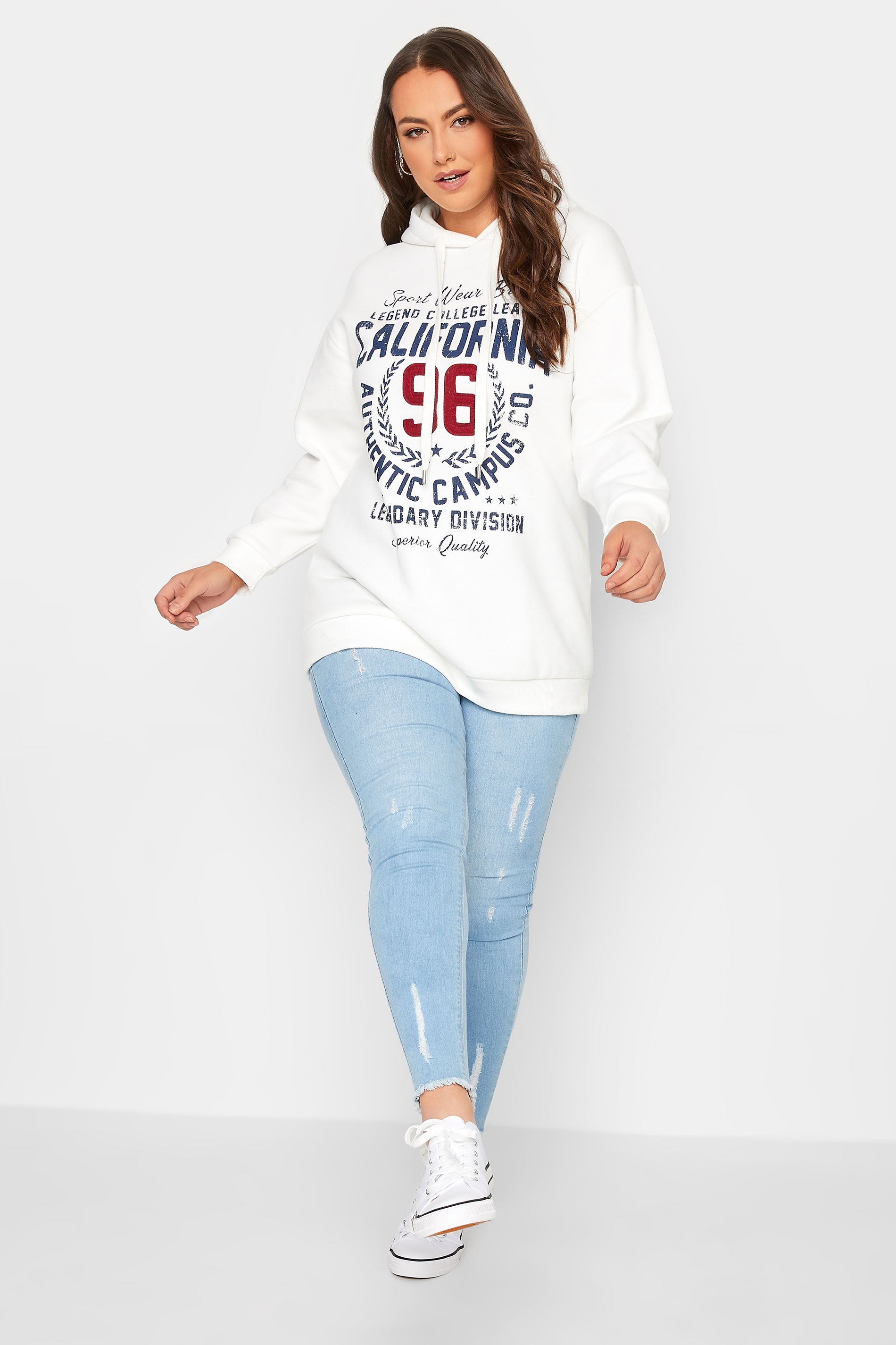 YOURS Plus Size White 'California' Slogan Hoodie | Yours Clothing 3