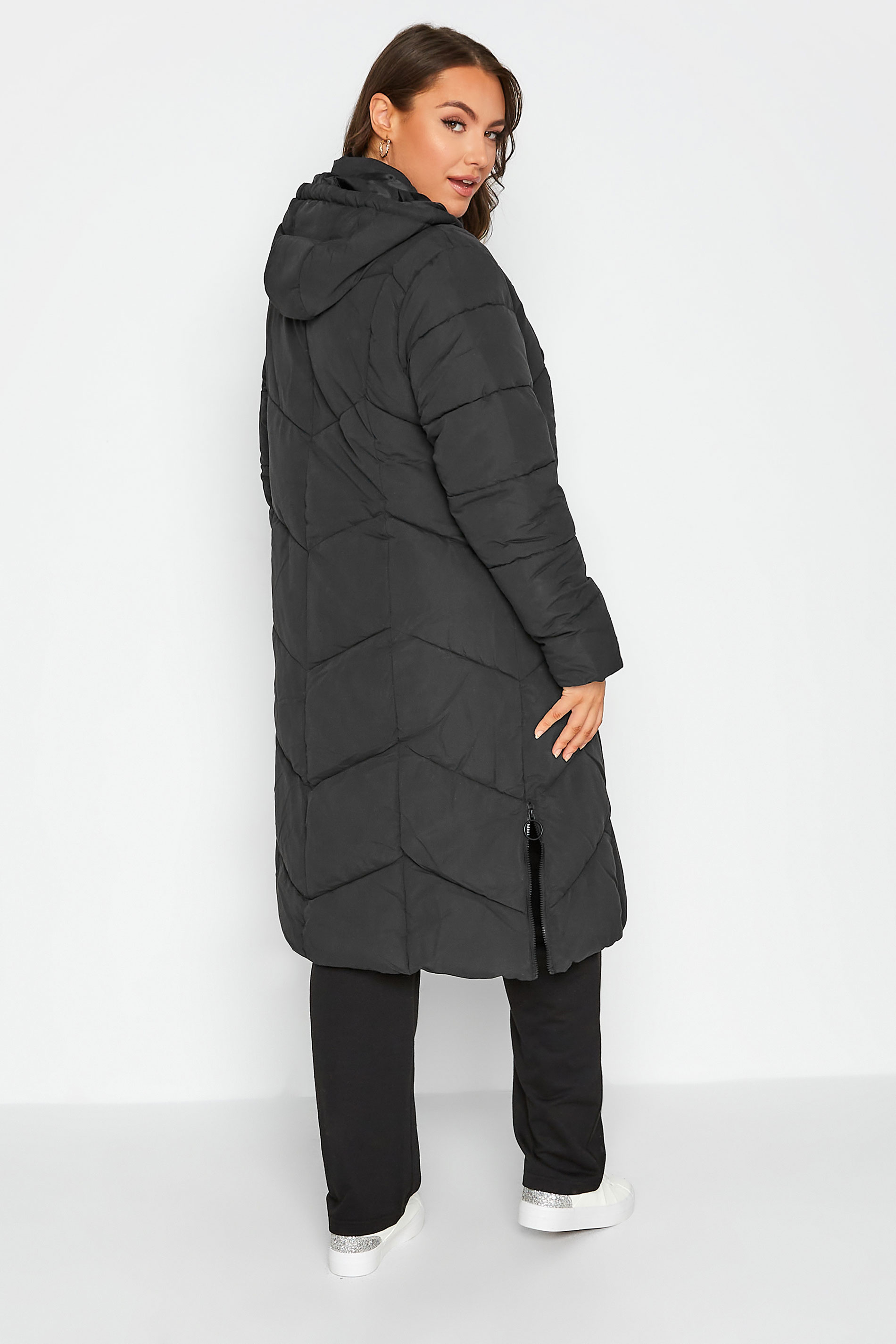 Plus Size Black Hooded Puffer Maxi Coat | Yours Clothing 3