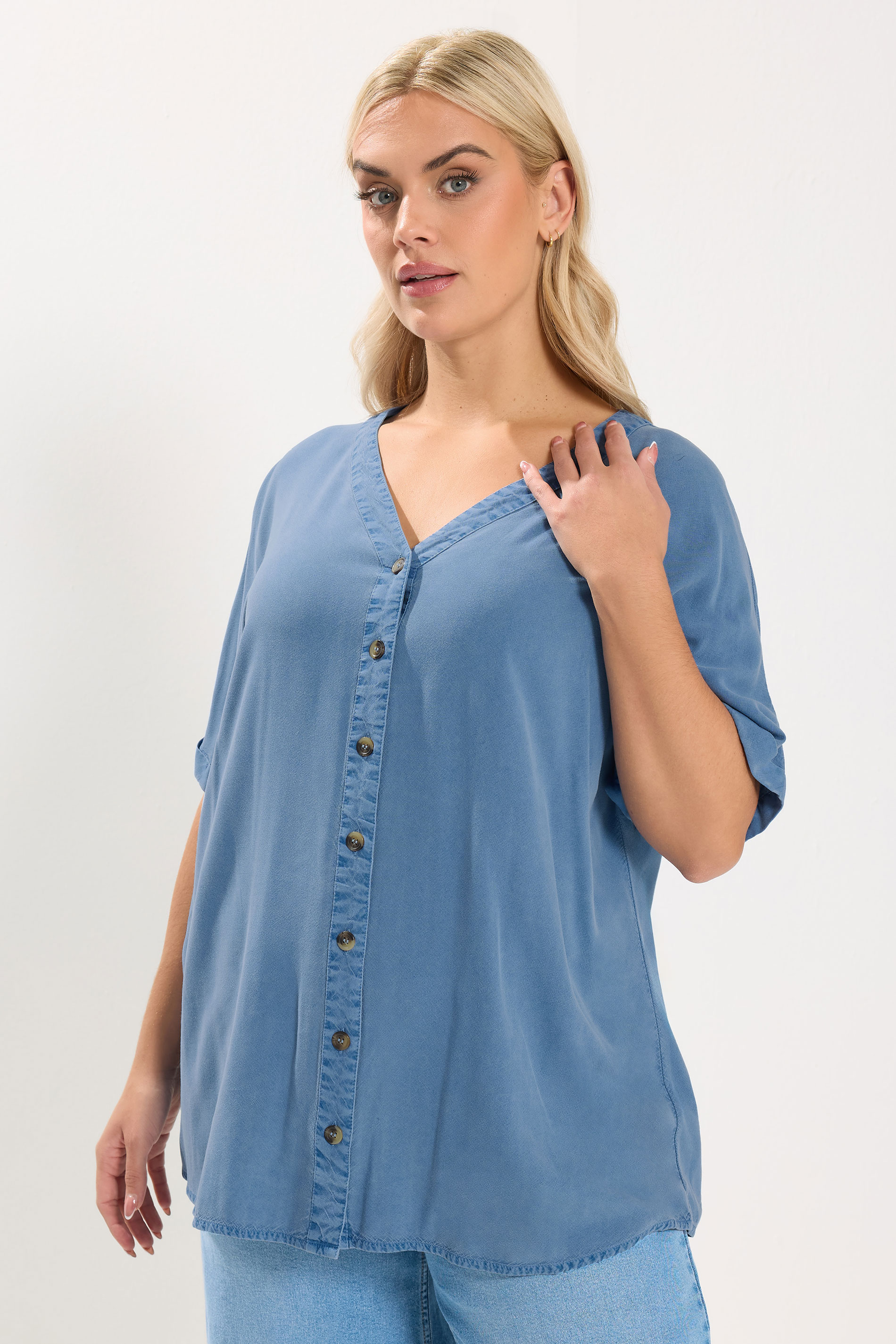 Blue Yours Plus Size Chambray Button Through Blouse Size 18