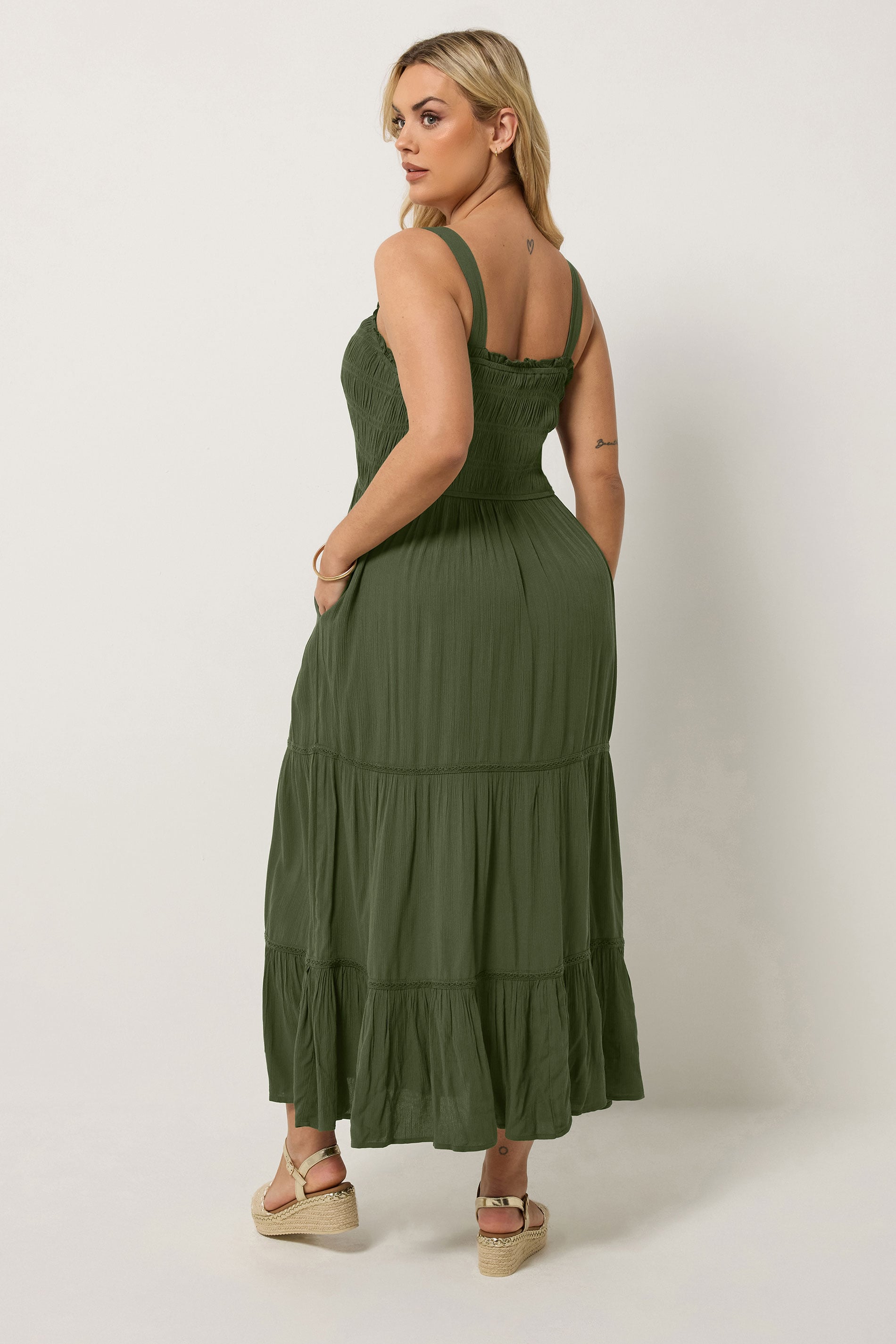 YOURS Plus Size Olive Green Shirred Placket Dress | Yours Clothing 1