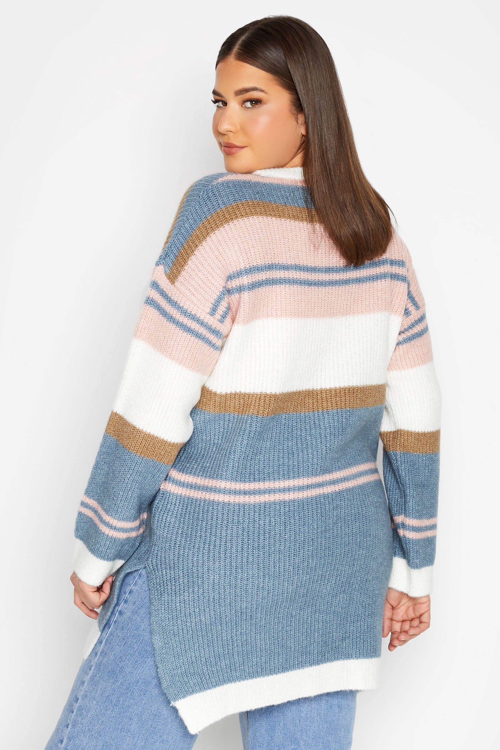 YOURS LUXURY Plus Size Blue & Pink Stripe Longline Jumper | Yours Clothing 3