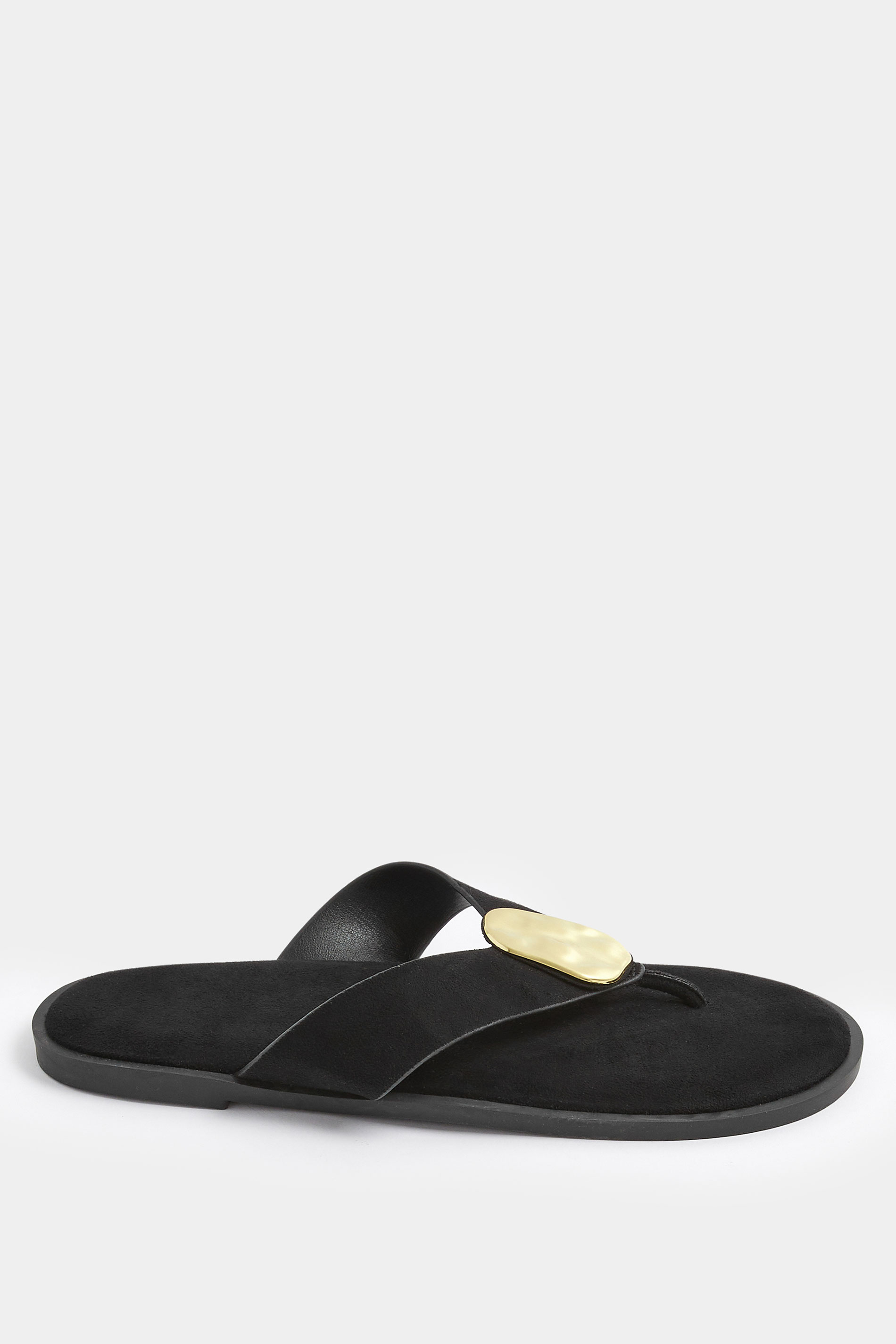 Black Hammered Disk Sandals In Extra Wide EEE Fit | Yours Clothing 2