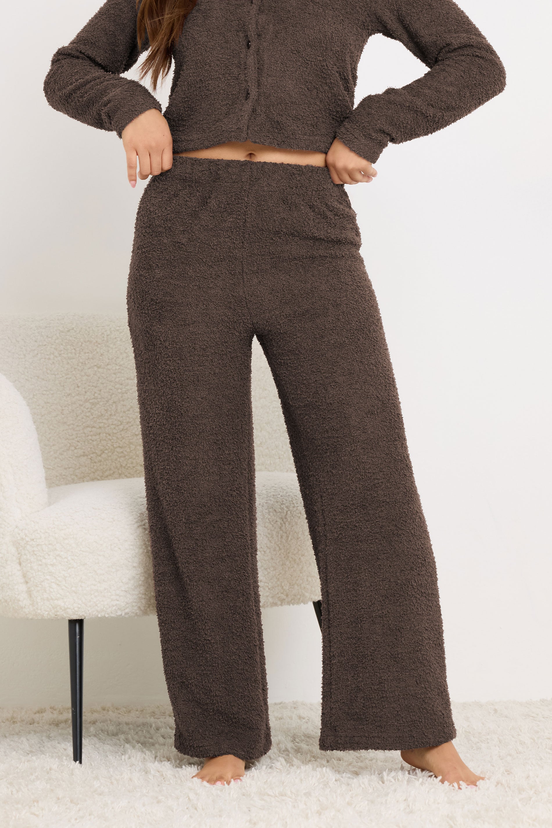 PixieGirl Petite Women's Chocolate Brown Chenille Wide Leg Trousers | PixieGirl 2