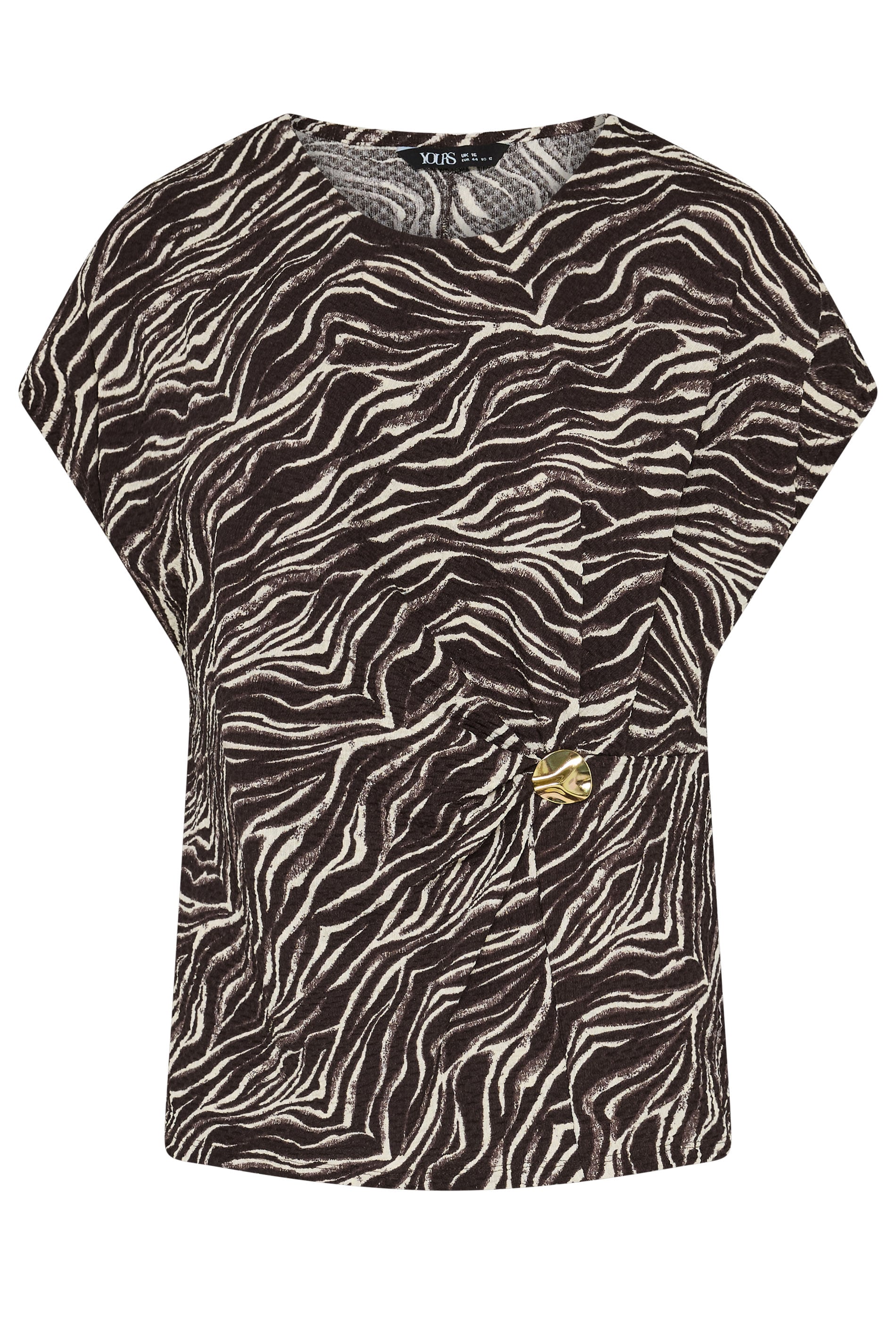 YOURS Plus Size Brown Zebra Print Crinkle Grown On Sleeve Top | Yours Clothing 5