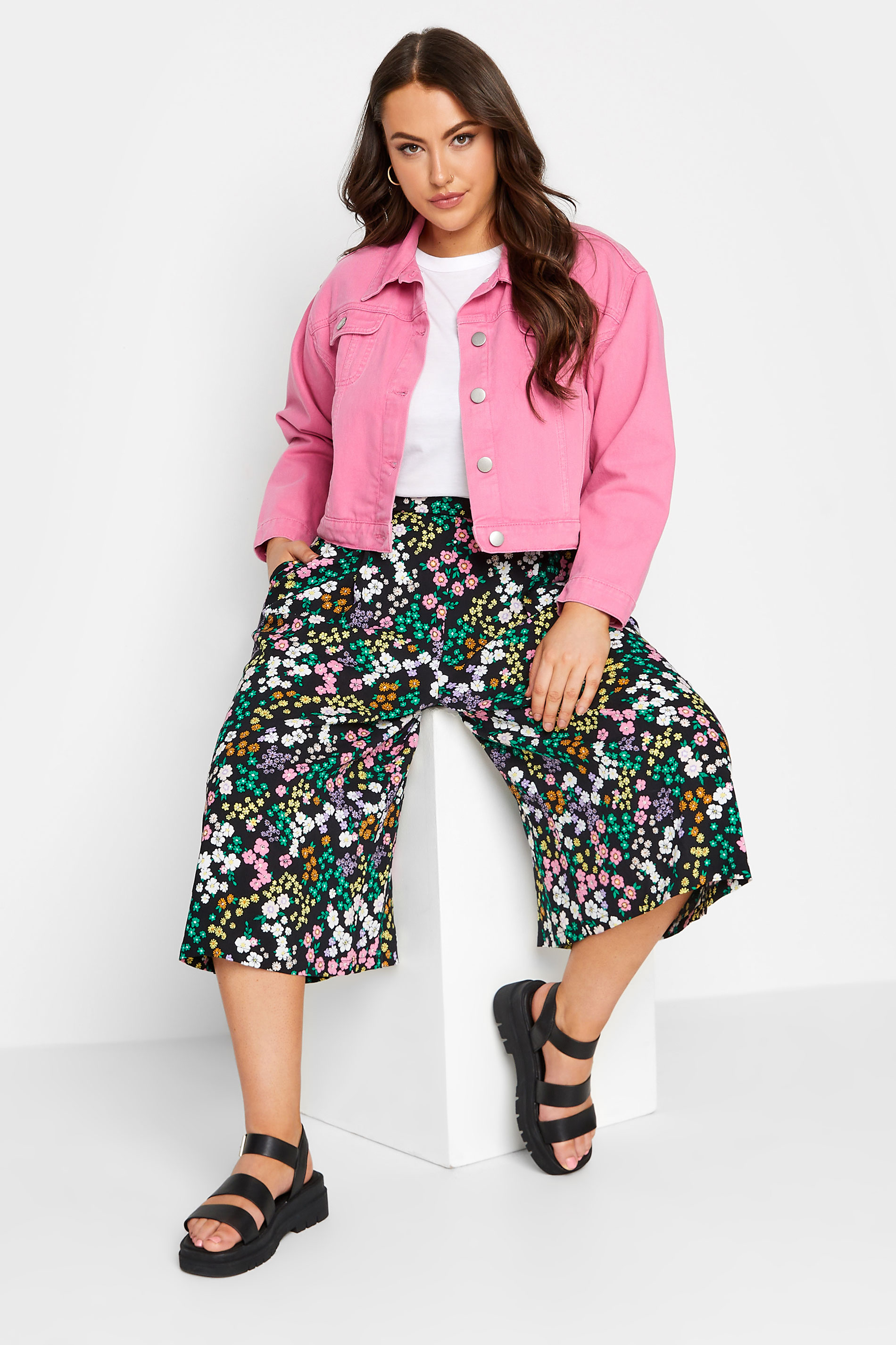 YOURS Curve Black Floral Print Culottes | Yours Clothing 2