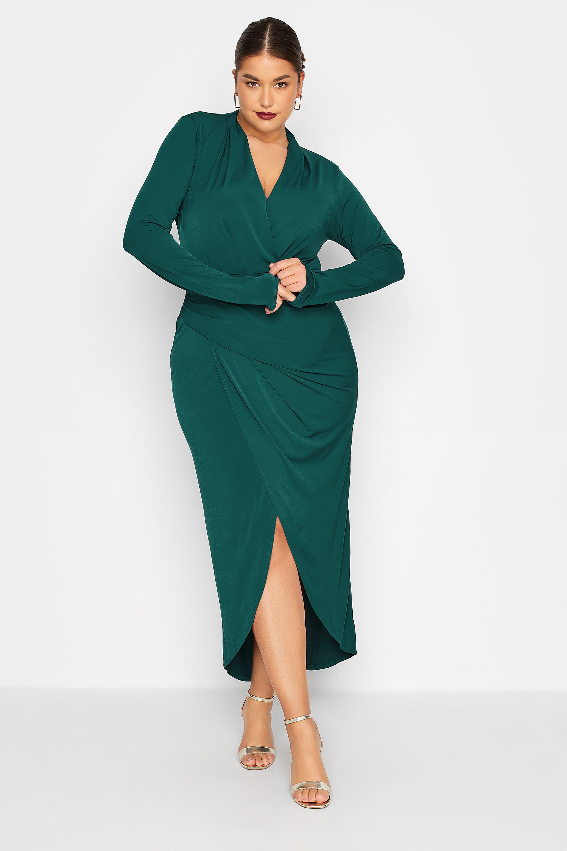 LTS Tall Women's Dark Green Long Sleeve Wrap Dress | Long Tall Sally 1