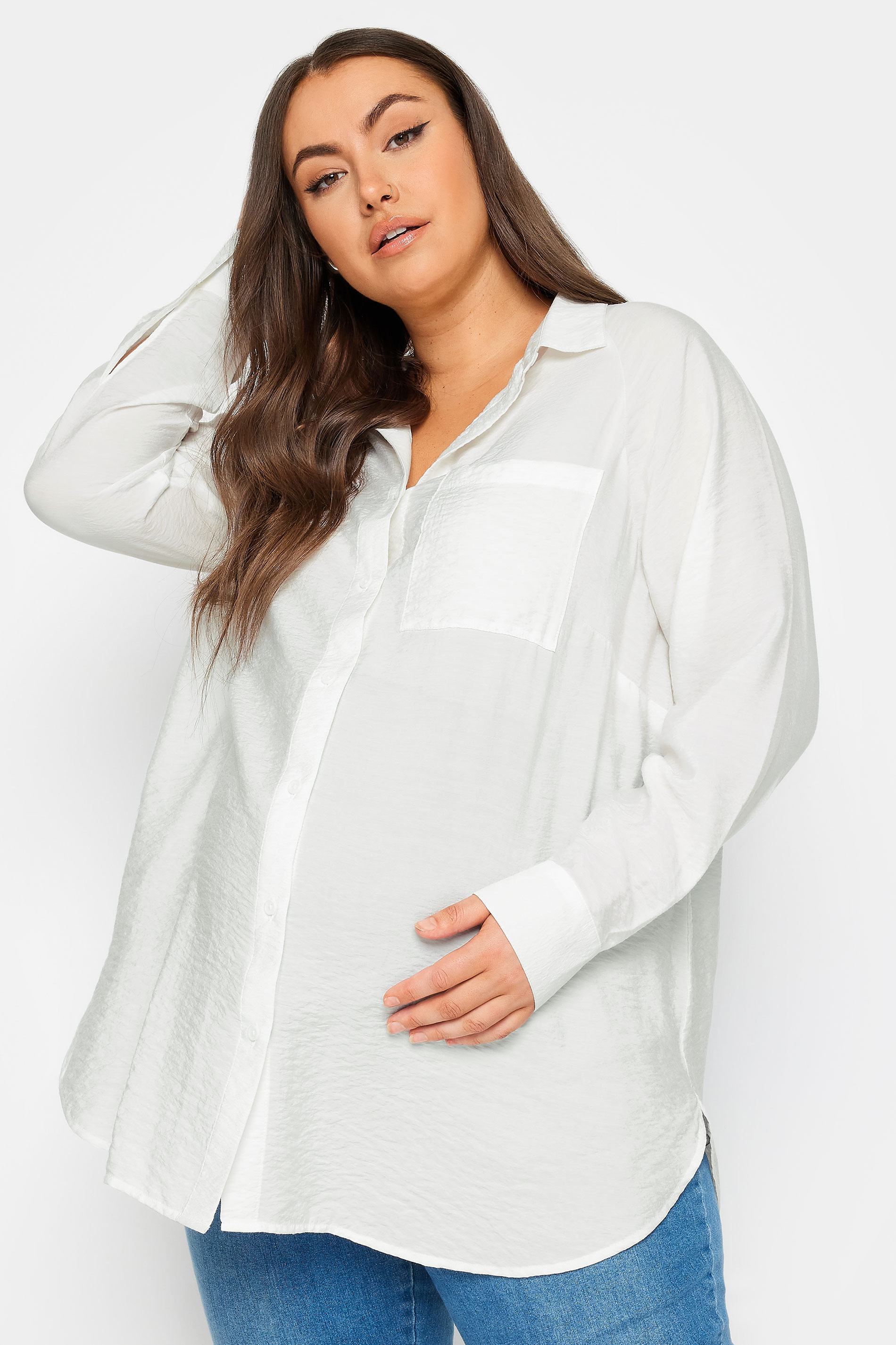 BUMP IT UP MATERNITY Plus Size White Pocket Shirt | Yours Clothing 1