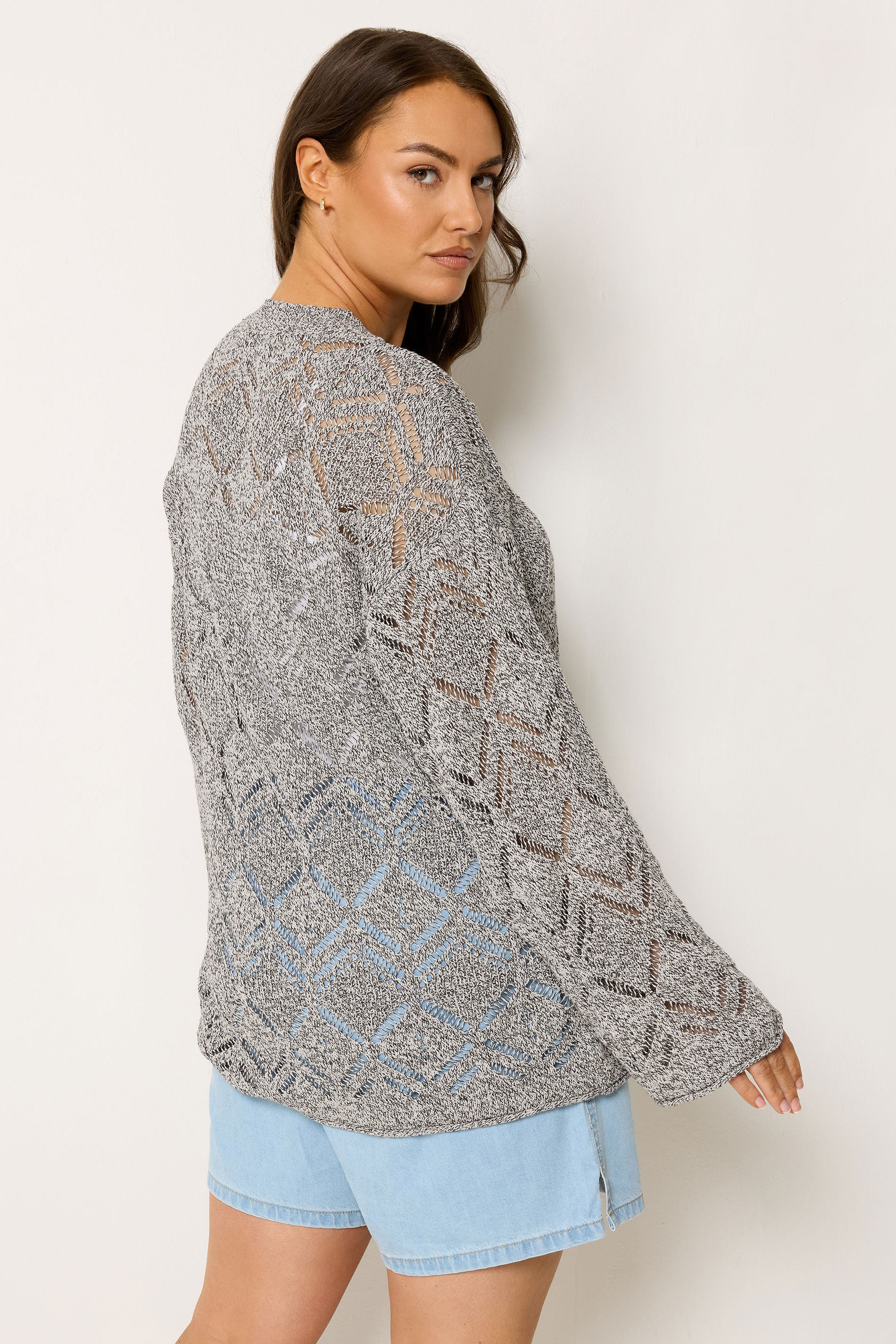 YOURS Plus Size Natural Brown Crochet Knitted Jumper | Yours Clothing 2