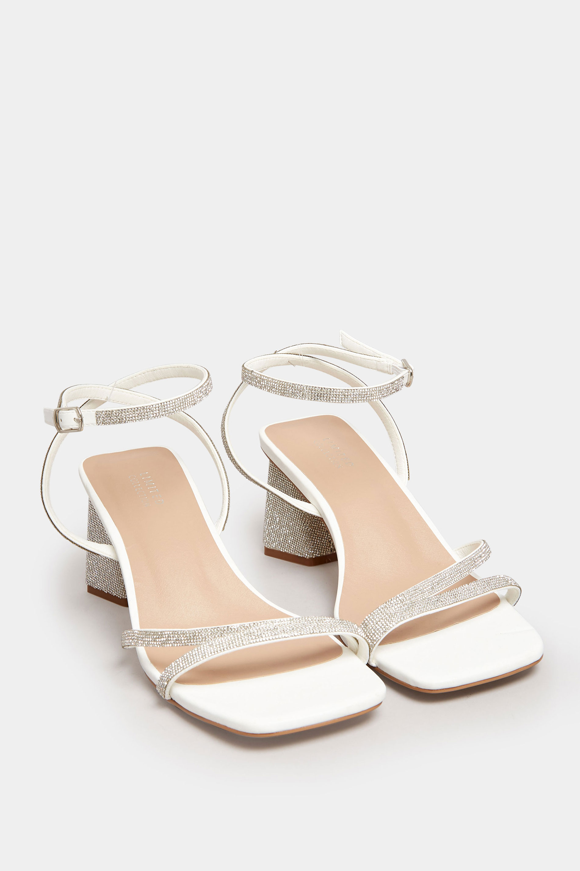 White Diamante Strappy Heel Sandals in Wide E Fit & Extra Wide EEE Fit | Yours Clothing 2