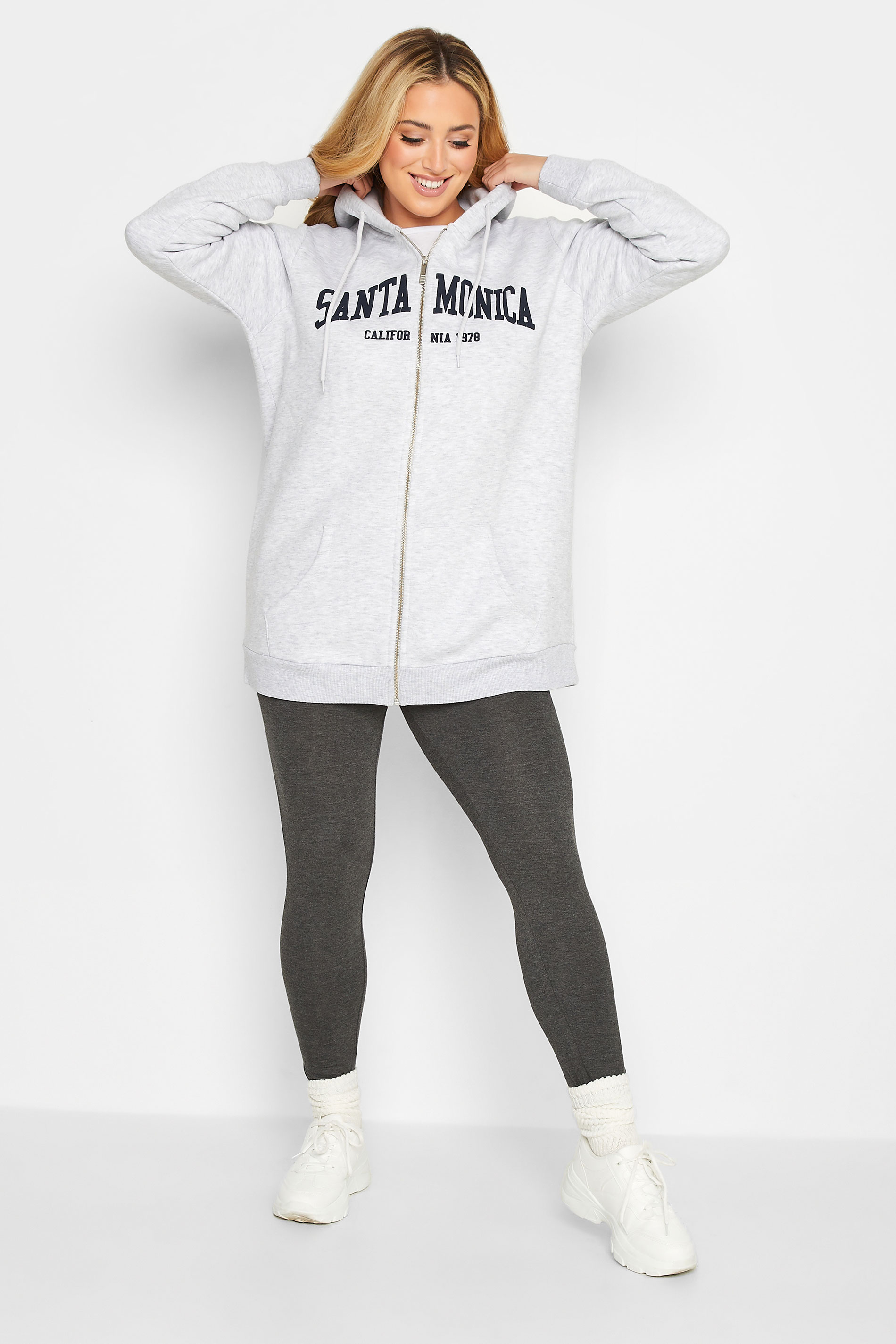 Plus Size Grey Marl 'Santa Monica' Soft Zip Through Hoodie | Yours Clothing 2