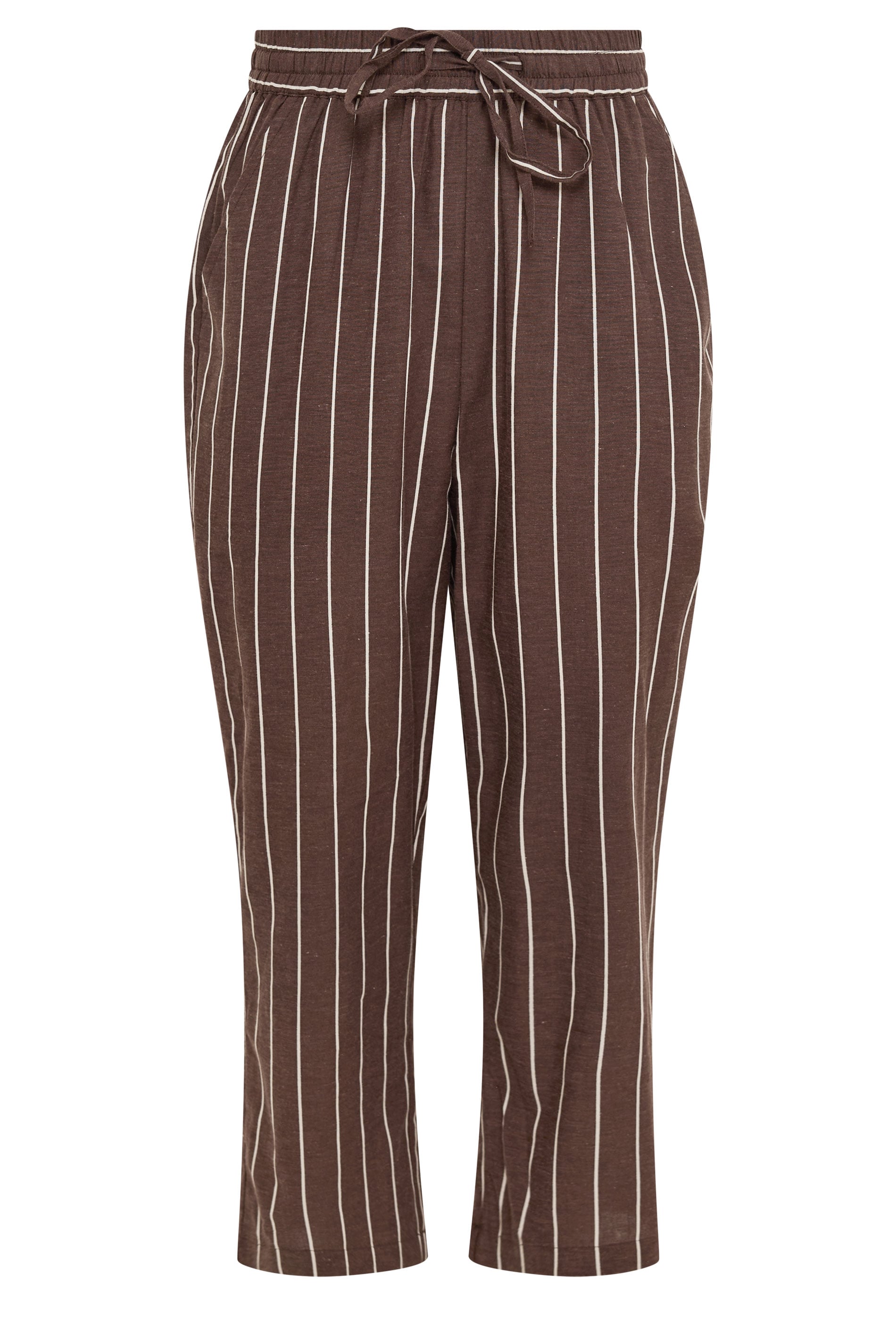 M&Co Brown Striped Tapered Cropped Trousers | M&Co 1