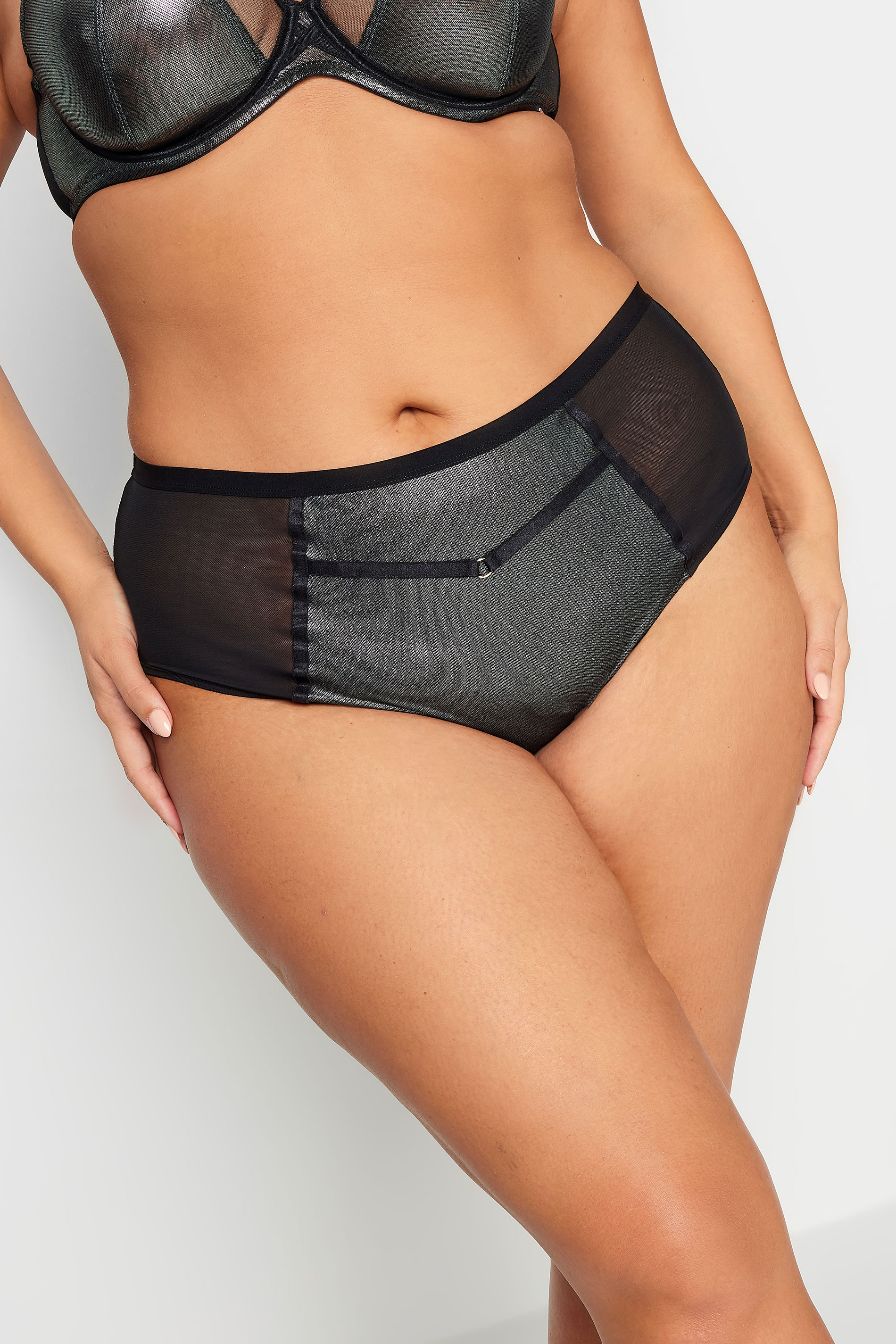YOURS Plus Size Black Shimmer Mesh Full Briefs | Yours Clothing 2