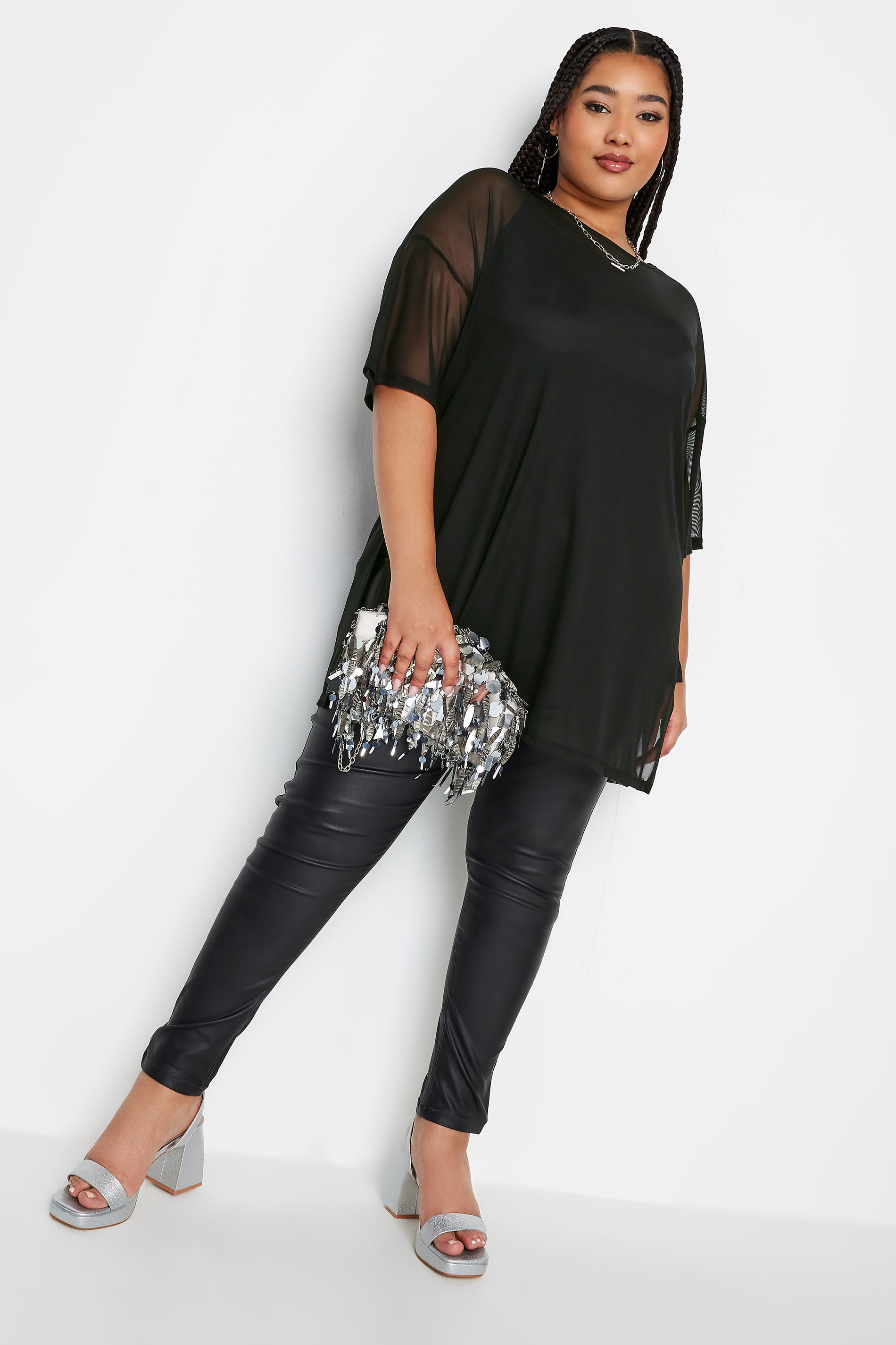 LIMITED COLLECTION Plus Size Black Oversized Mesh Top | Yours Clothing 2