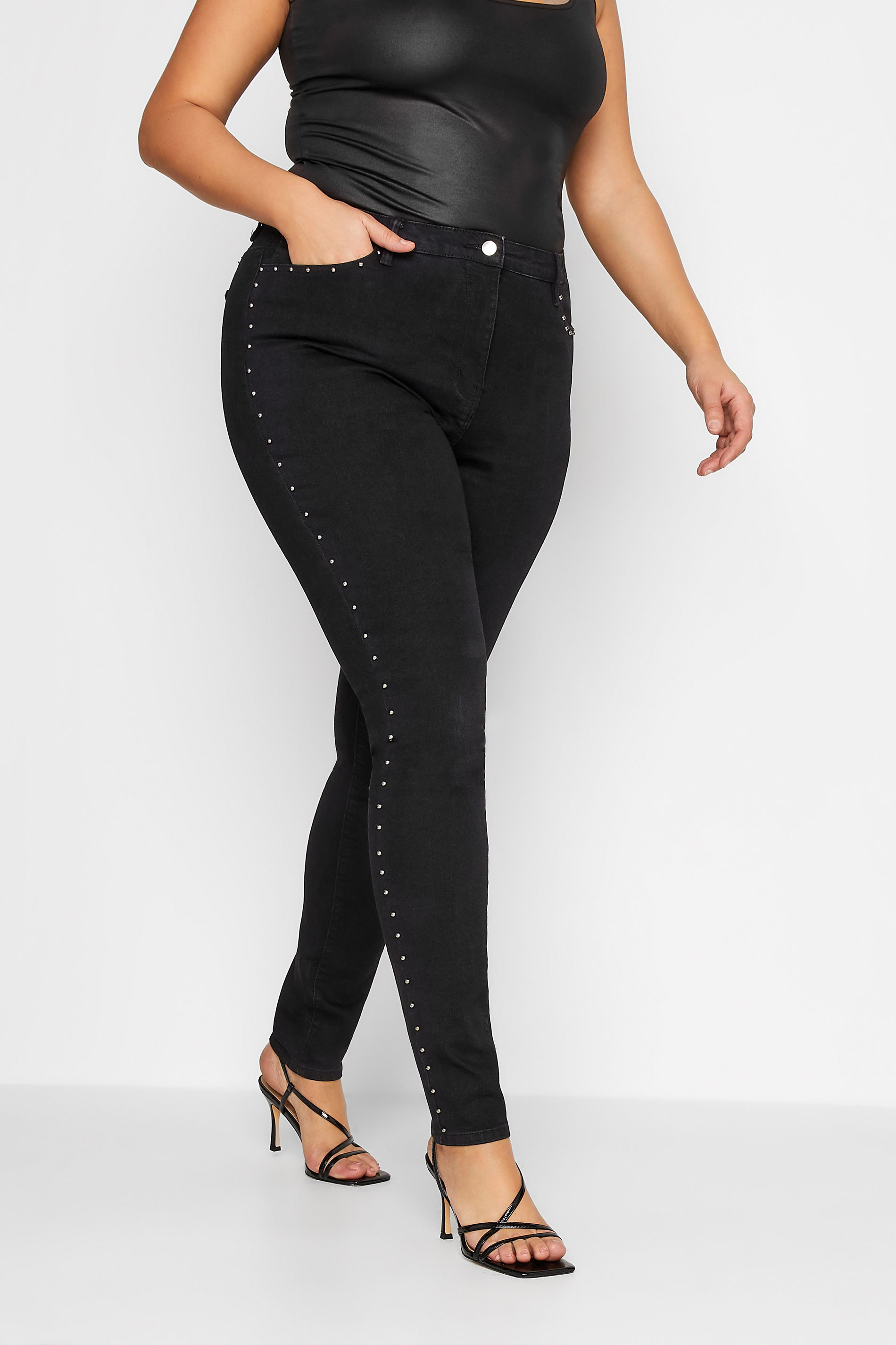 LTS Tall Women's Black Studded AVA Skinny Jeans | Long Tall Sally 1