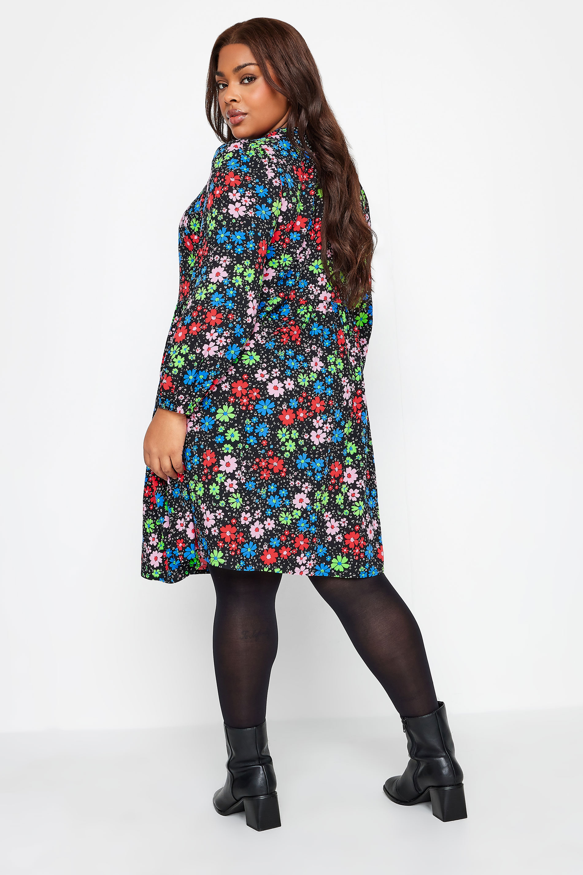 YOURS Plus Size Blue Floral Print Zip Detail Smock Dress | Yours Clothing 3