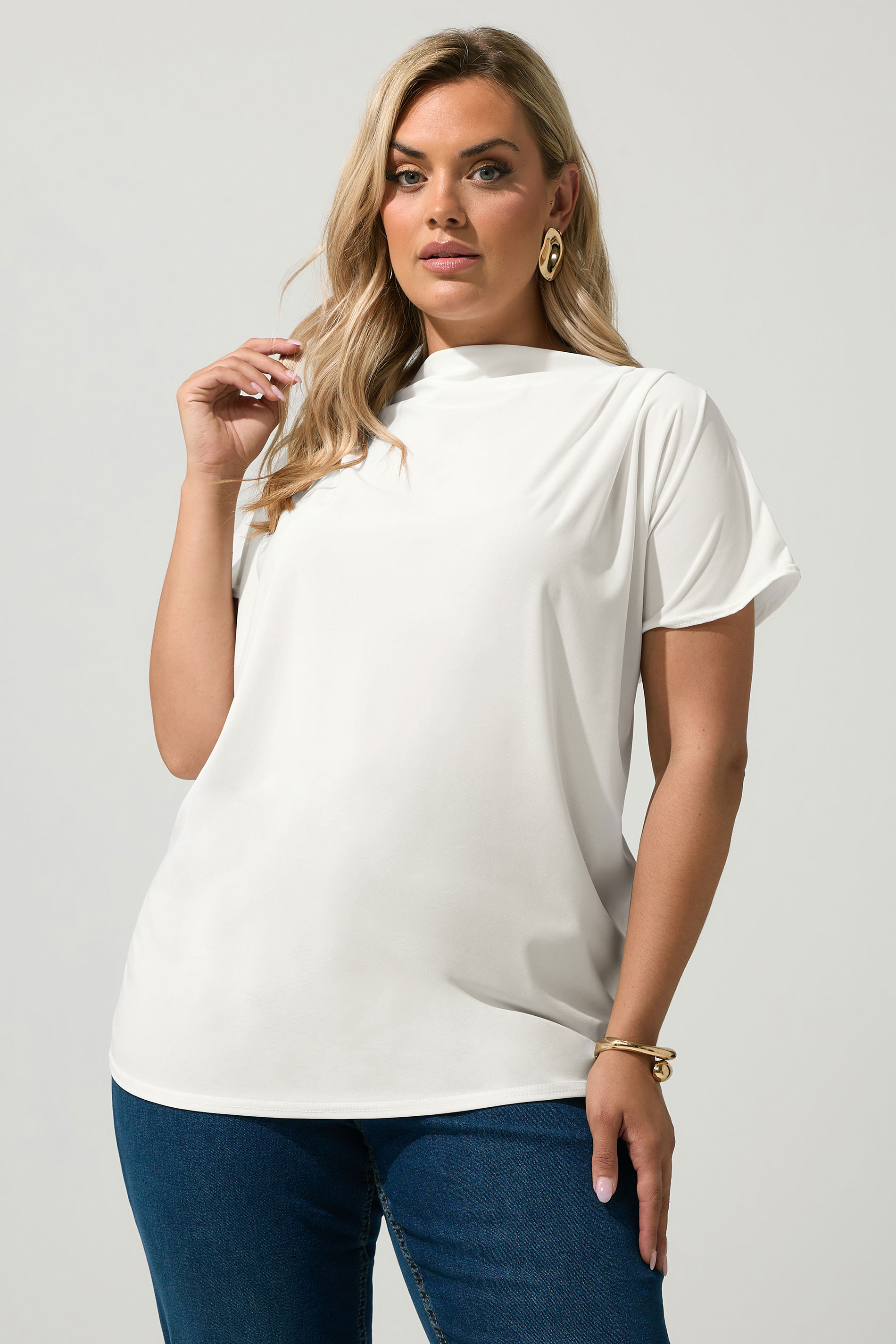 YOURS LONDON Plus Size White Pleated Shoulder Top | Yours Clothing 3