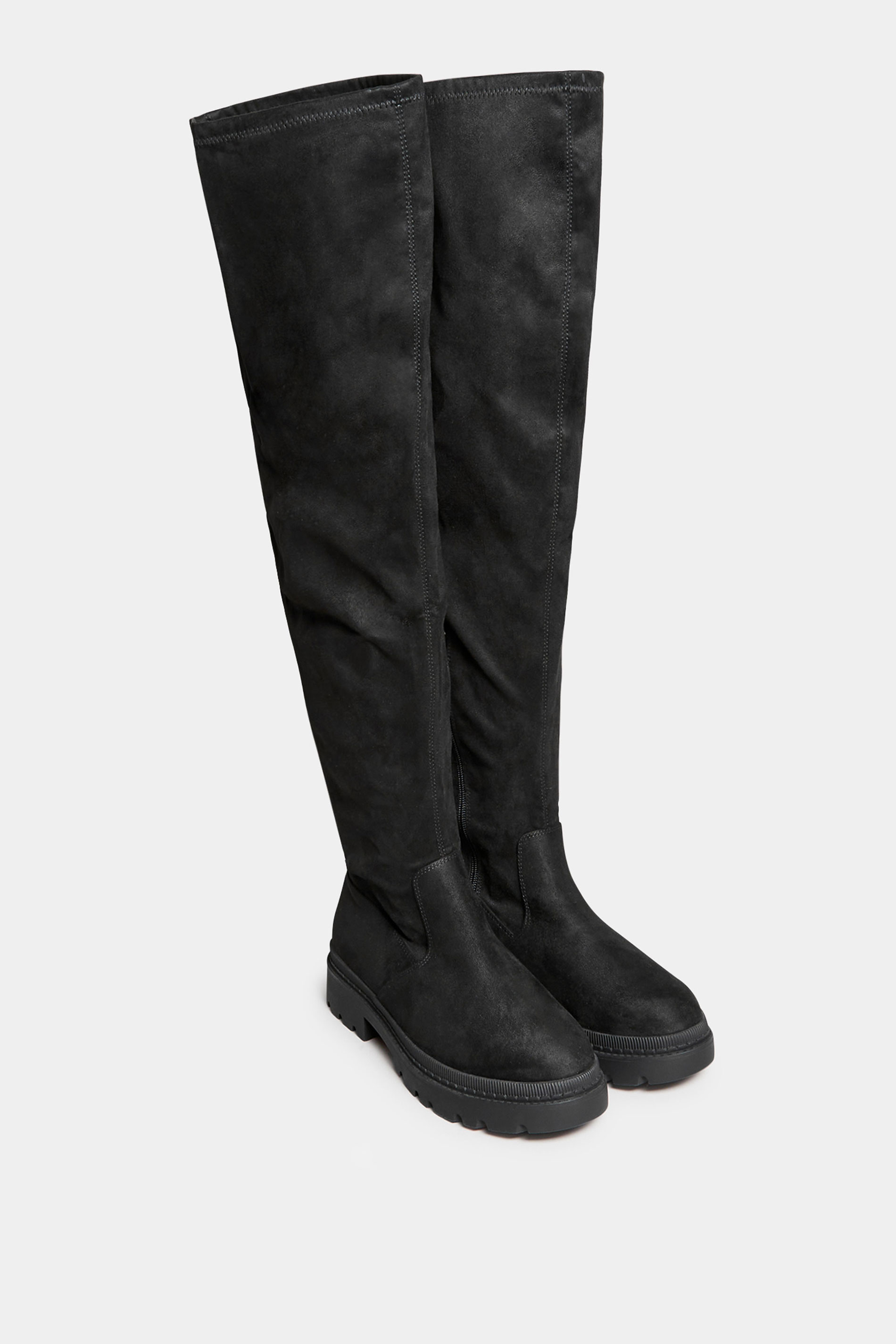LIMITED COLLECTION Black Chunky Over The Knee Boots In Wide & Extra Wide Fit | Yours Clothing 2