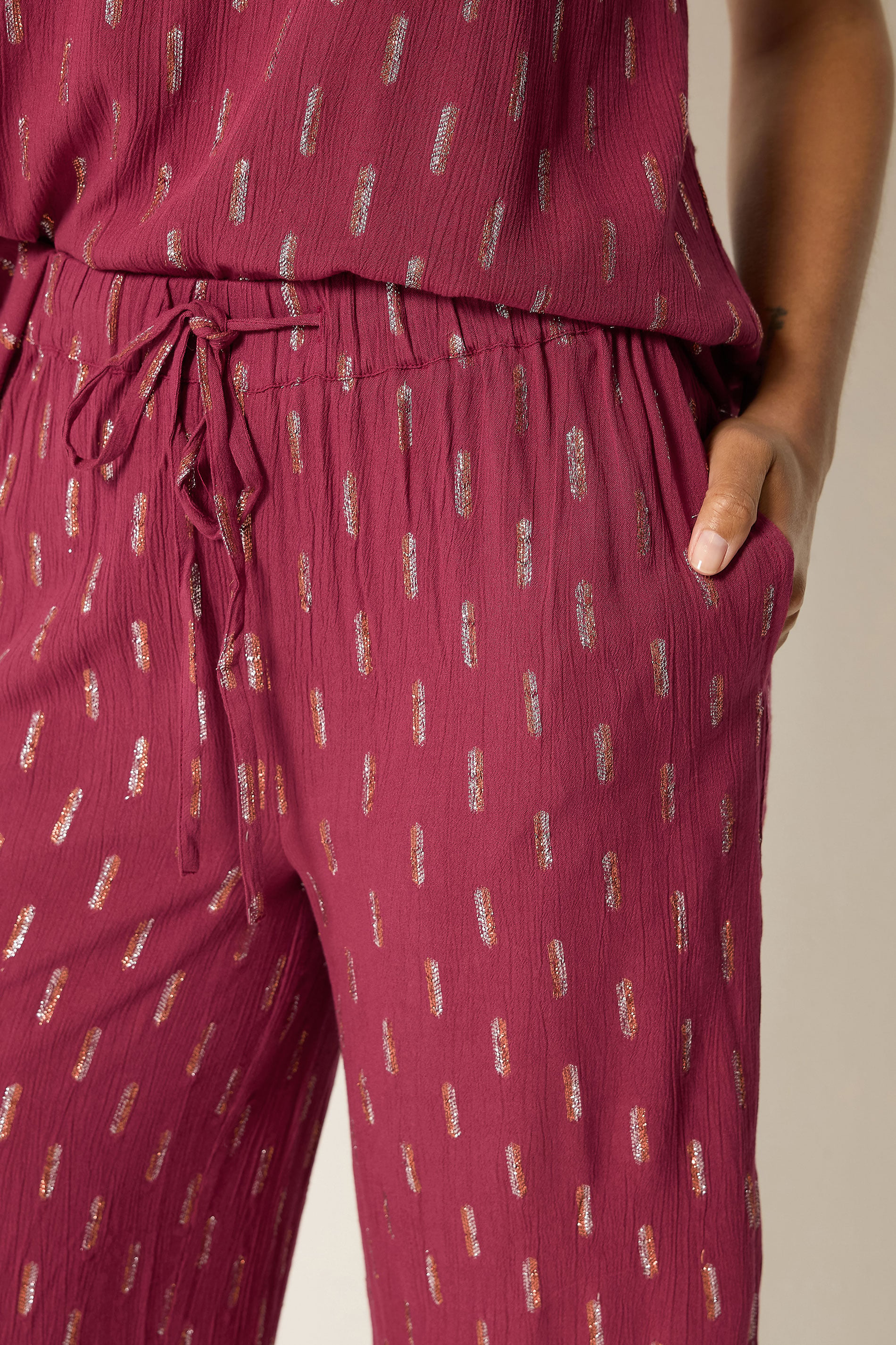 M&Co Berry Red Foil Cropped Trousers | M&Co 4